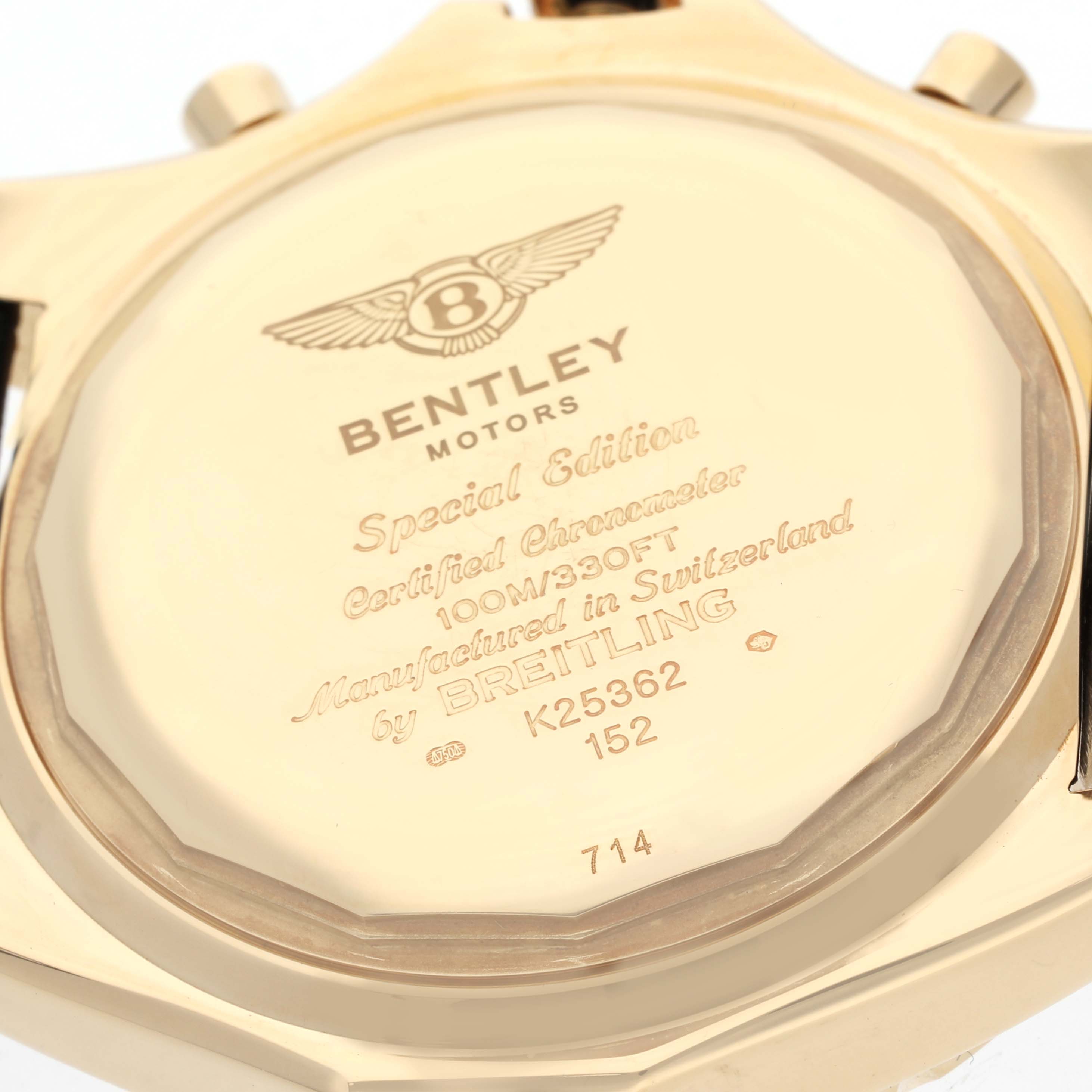 The image shows the back case of a Bentley model by Breitling, highlighting the engravings and logo.