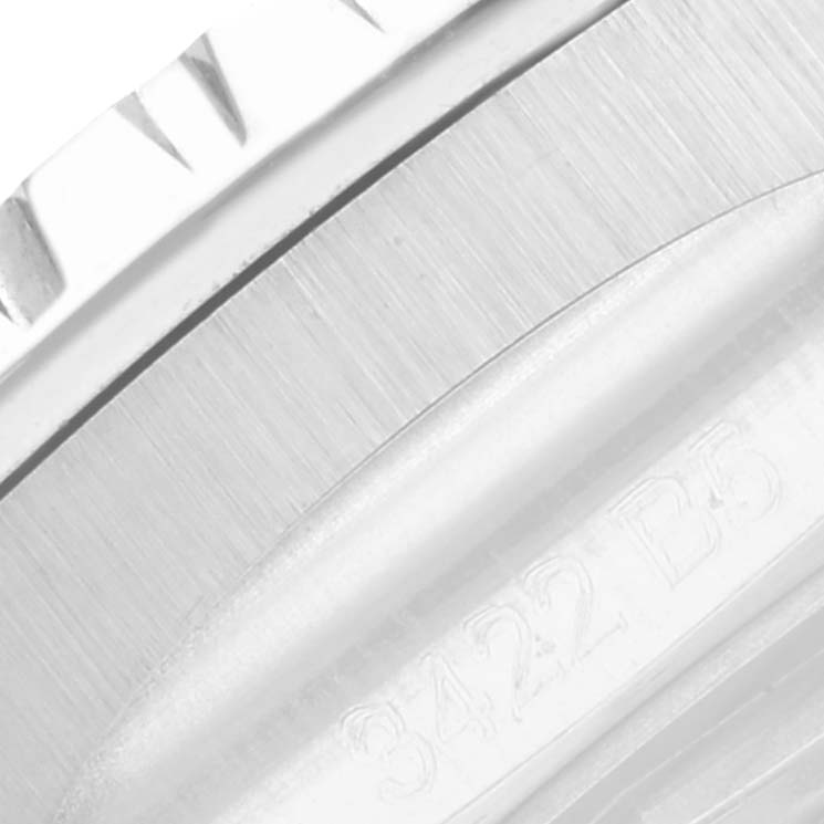 This is a close-up of the bezel and part of the casing of the Breitling A17377 Women's Stainless Steel Orange Dial A17377 Women's Stainless Steel Orange Dial Superocean 36 White Orange Dial Steel Ladies Watch A17377.