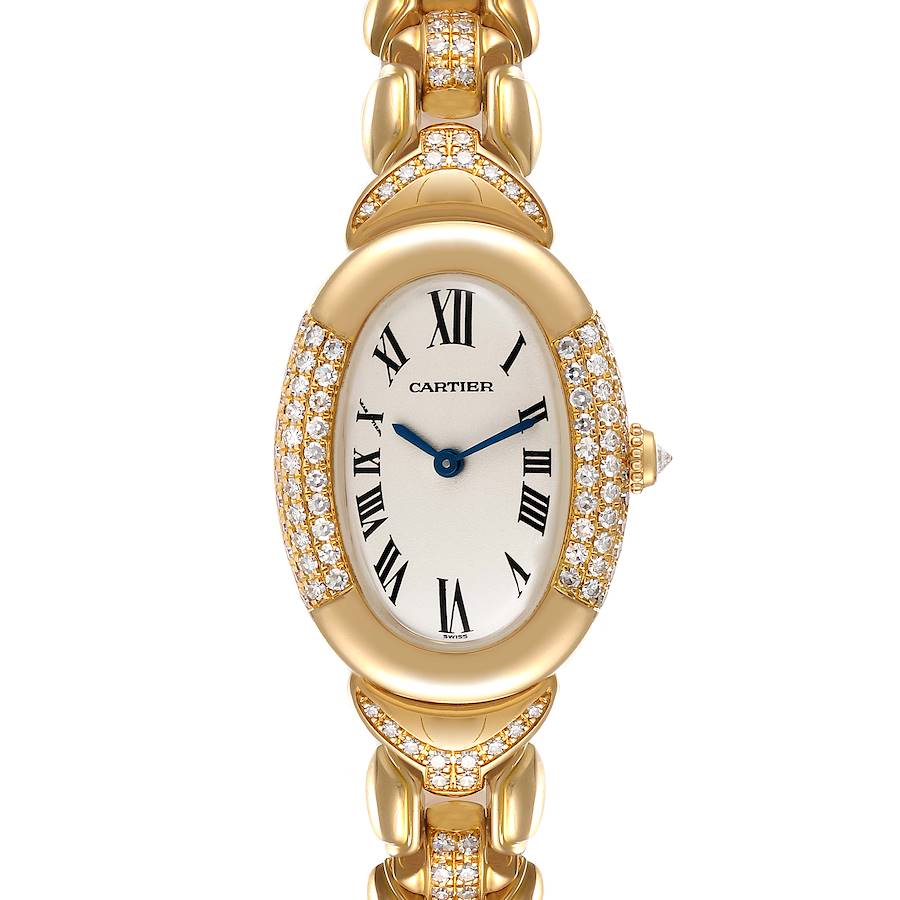 Cartier Baignoire Yellow Gold Silver Dial Diamond Ladies Watch 1812 SwissWatchExpo