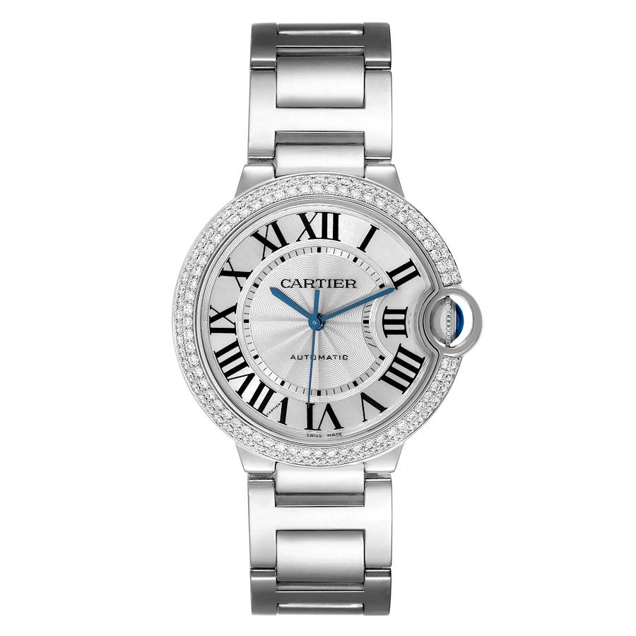 Cartier Ballon Bleu 36mm Automatic White Gold Diamond Watch WE9006Z3 SwissWatchExpo