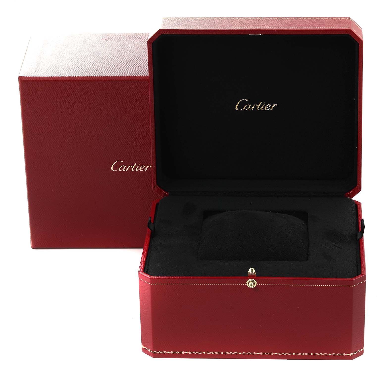 The image shows the packaging box and cushion for a Ballon Bleu model by Cartier.