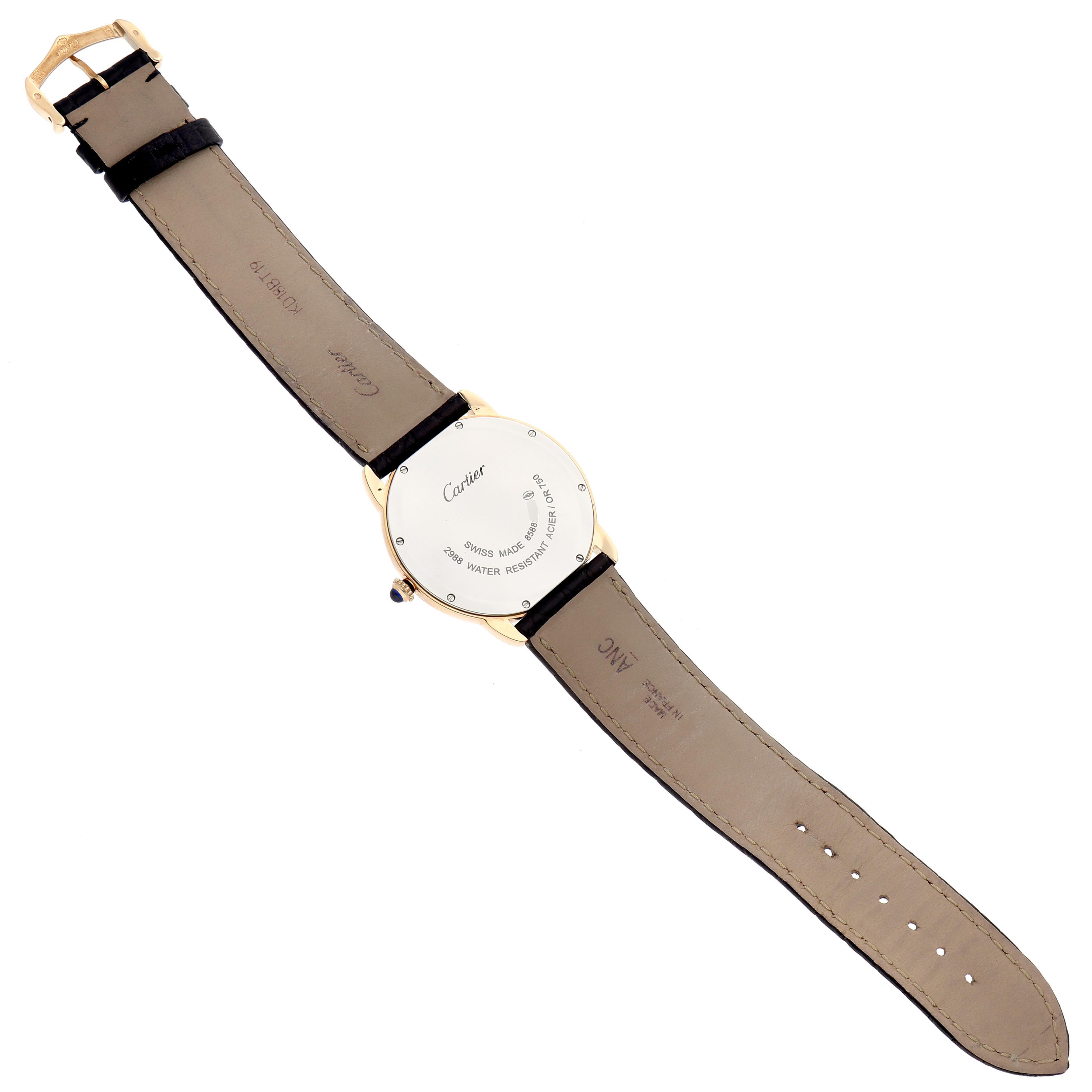 The Cartier Ronde W6700455 Men's Steel and Gold (two tone) Silver Dial W6700455 Men's Steel and Gold (two tone) Silver Dial watch is shown from the back, displaying the case back, strap, buckle, and branding.