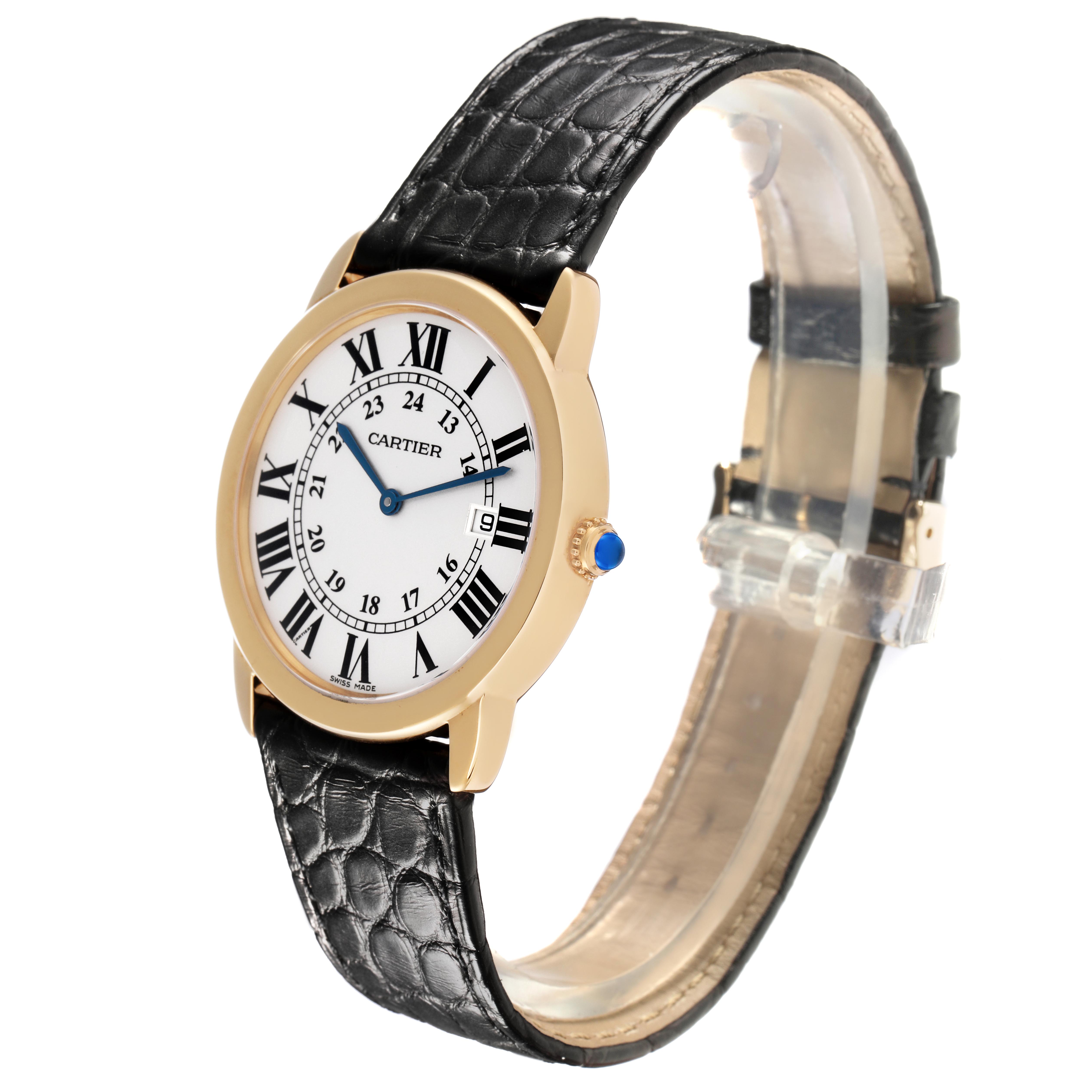 The Cartier Ronde W6700455 Men's Steel and Gold (two tone) Silver Dial W6700455 Men's Steel and Gold (two tone) Silver Dial watch is shown at a three-quarter angle, displaying the face, crown, and leather strap.