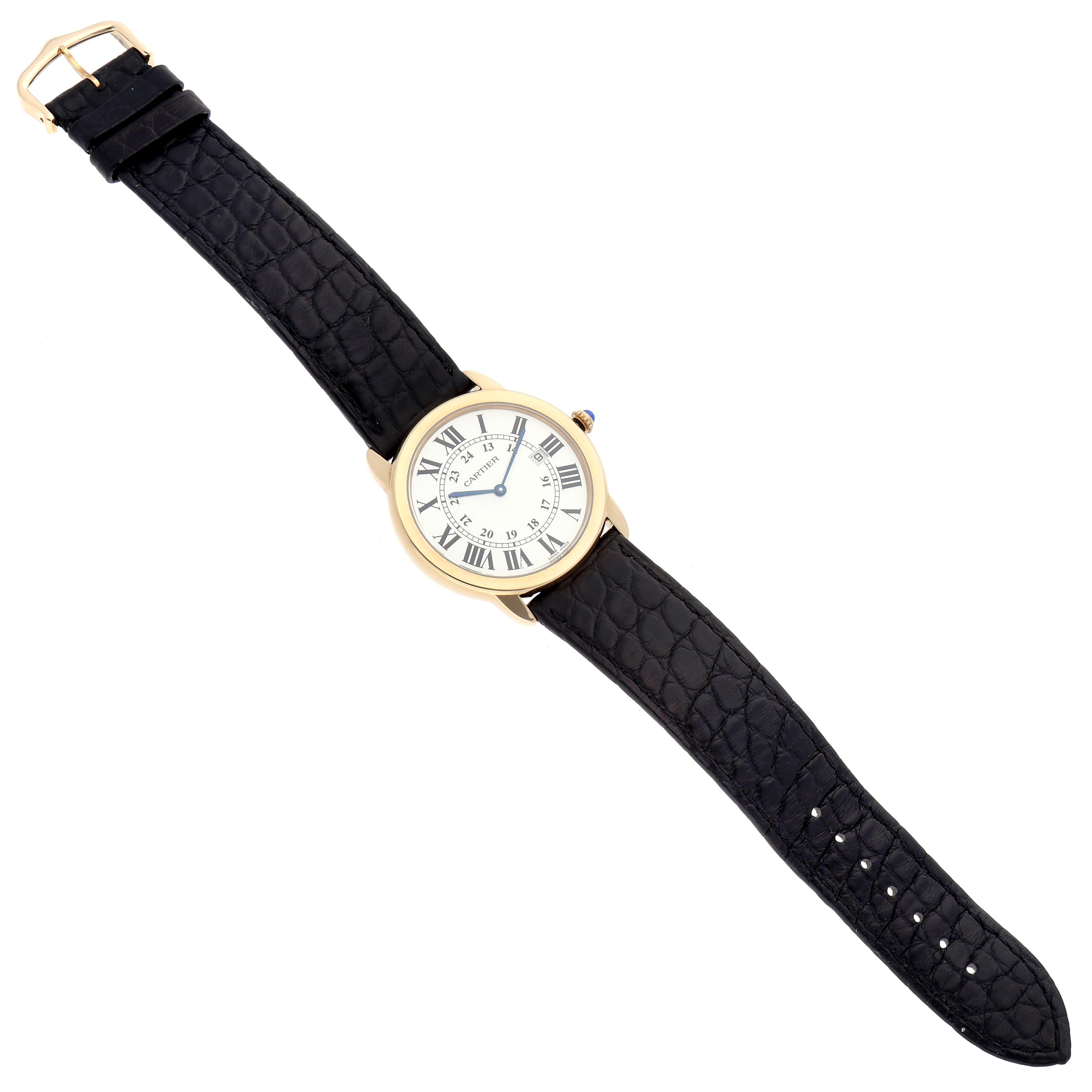 The Cartier Ronde W6700455 Men's Steel and Gold (two tone) Silver Dial W6700455 Men's Steel and Gold (two tone) Silver Dial watch is shown from a top-down angle, displaying its face, straps, and buckle.