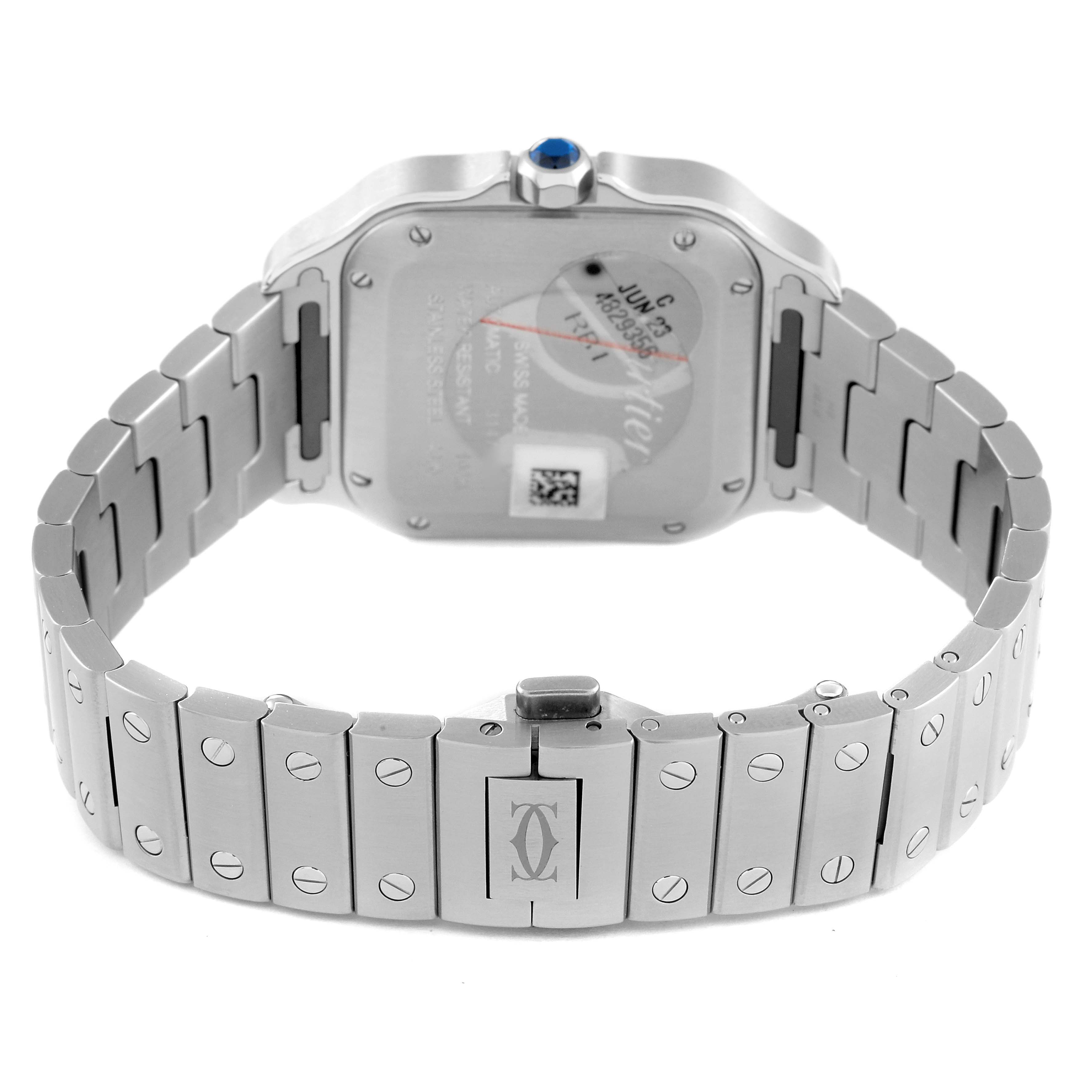 This image shows the back case and bracelet of the Cartier Santos W4SA0006 Men
s Stainless Steel Blue Dial W4SA0006 Men
s Stainless Steel Blue Dial watch, viewed from the rear angle.