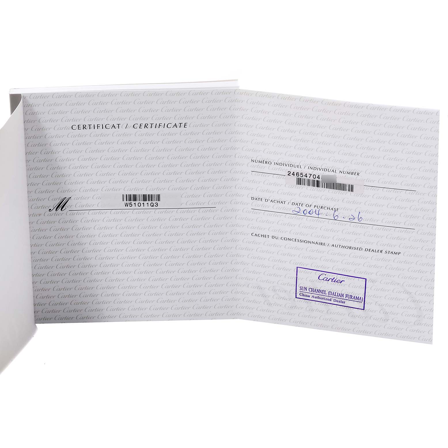 This image shows the Best Quality
ity certificate for the Cartier Tank Francaise W51011Q3 Women
s Stainless Steel Silver Dial W51011Q3 Women
s Stainless Steel Silver Dial watch.