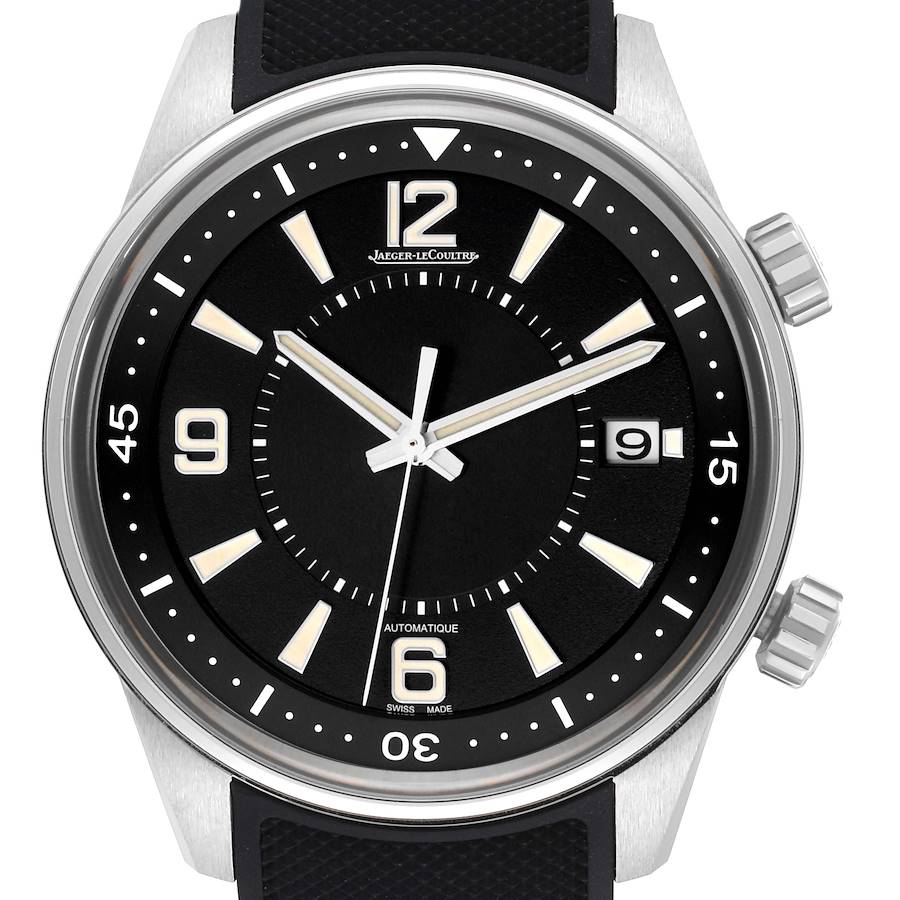 The image shows a front view of the Jaeger-LeCoultre Polaris watch, displaying its face, bezel, and crown.