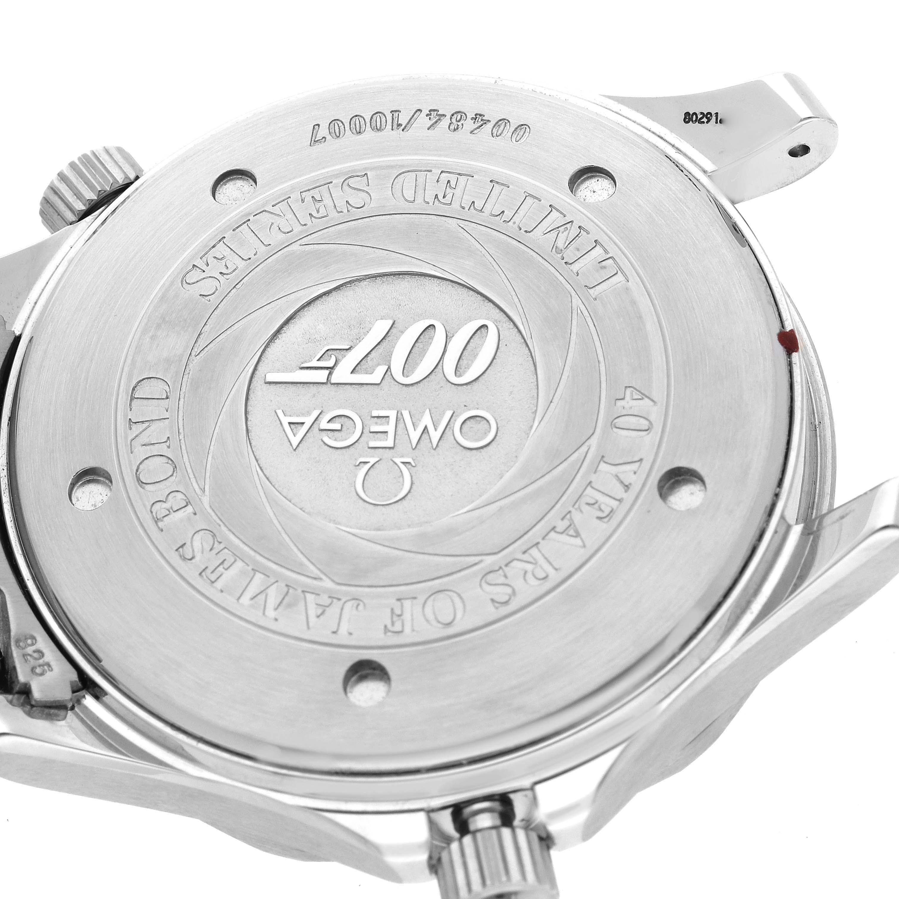 This image shows the backside of an Omega Seamaster 2537.80.00 Men
s Stainless Steel Blue Dial 2537.80.00 Men
s Stainless Steel Blue Dial watch, including the case back and crown.