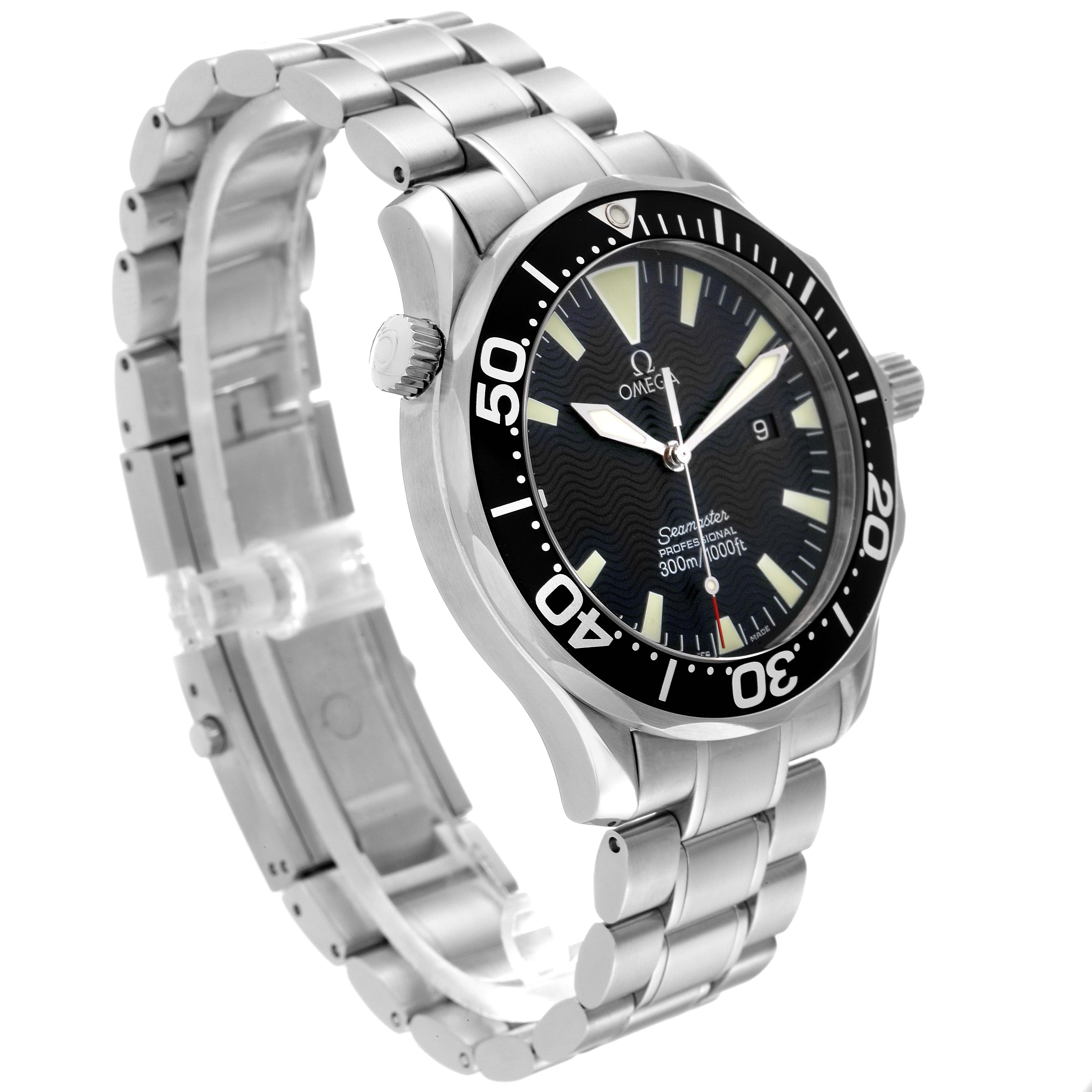 The Omega Seamaster 2264.50.00 Men
s Stainless Steel Black Dial 2264.50.00 Men
s Stainless Steel Black Dial watch is shown at a three-quarter angle displaying the face, bezel, crown, and stainless steel bracelet.