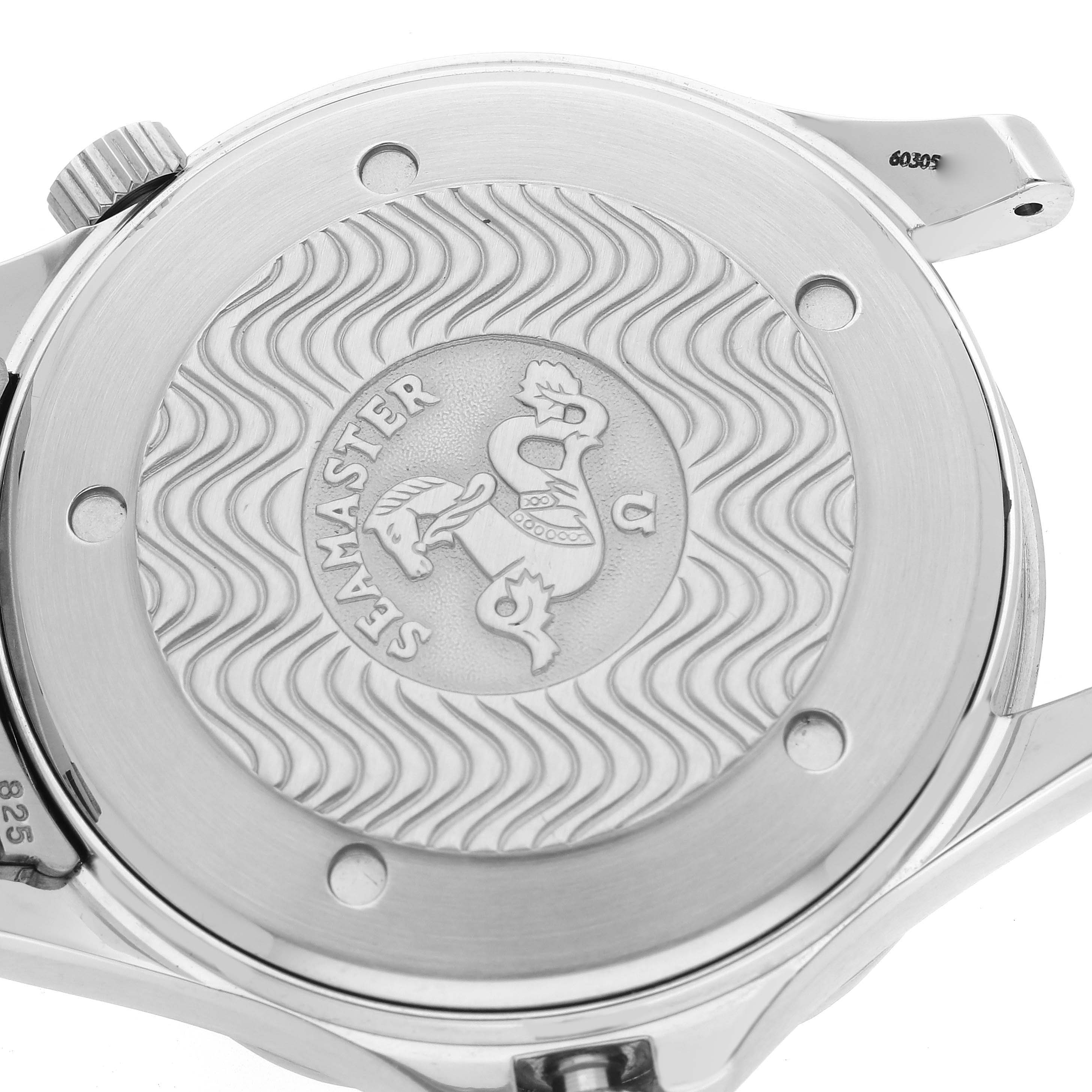 The image shows the Omega Seamaster 2531.80.00 Men
s Stainless Steel Blue Dial 2531.80.00 Men
s Stainless Steel Blue Dial watch
s case back with engraved details and branding.