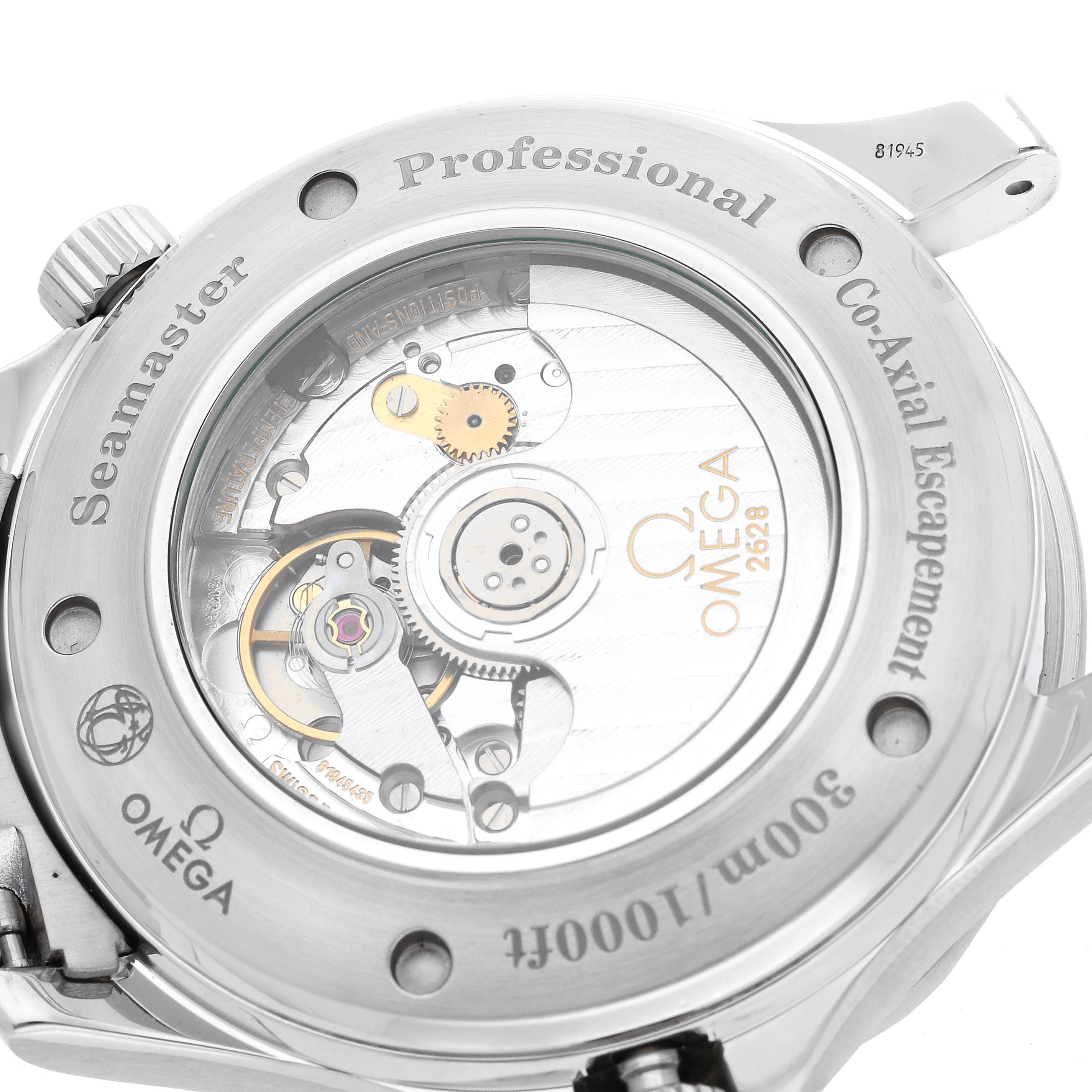 This image shows the back case of an Omega Seamaster 2535.80.00 Men
s Stainless Steel Blue Dial 2535.80.00 Men
s Stainless Steel Blue Dial watch, highlighting its internal mechanical components.