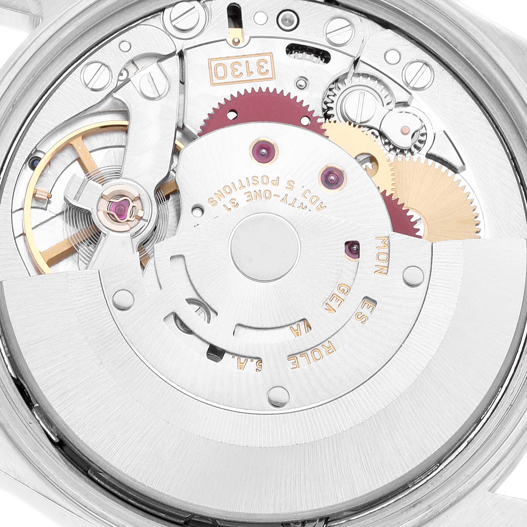 This image shows the internal mechanical movement of a Rolex Air-King 14000 Men's Stainless Steel Pink Dial 14000 Men's Stainless Steel Pink Dial watch.