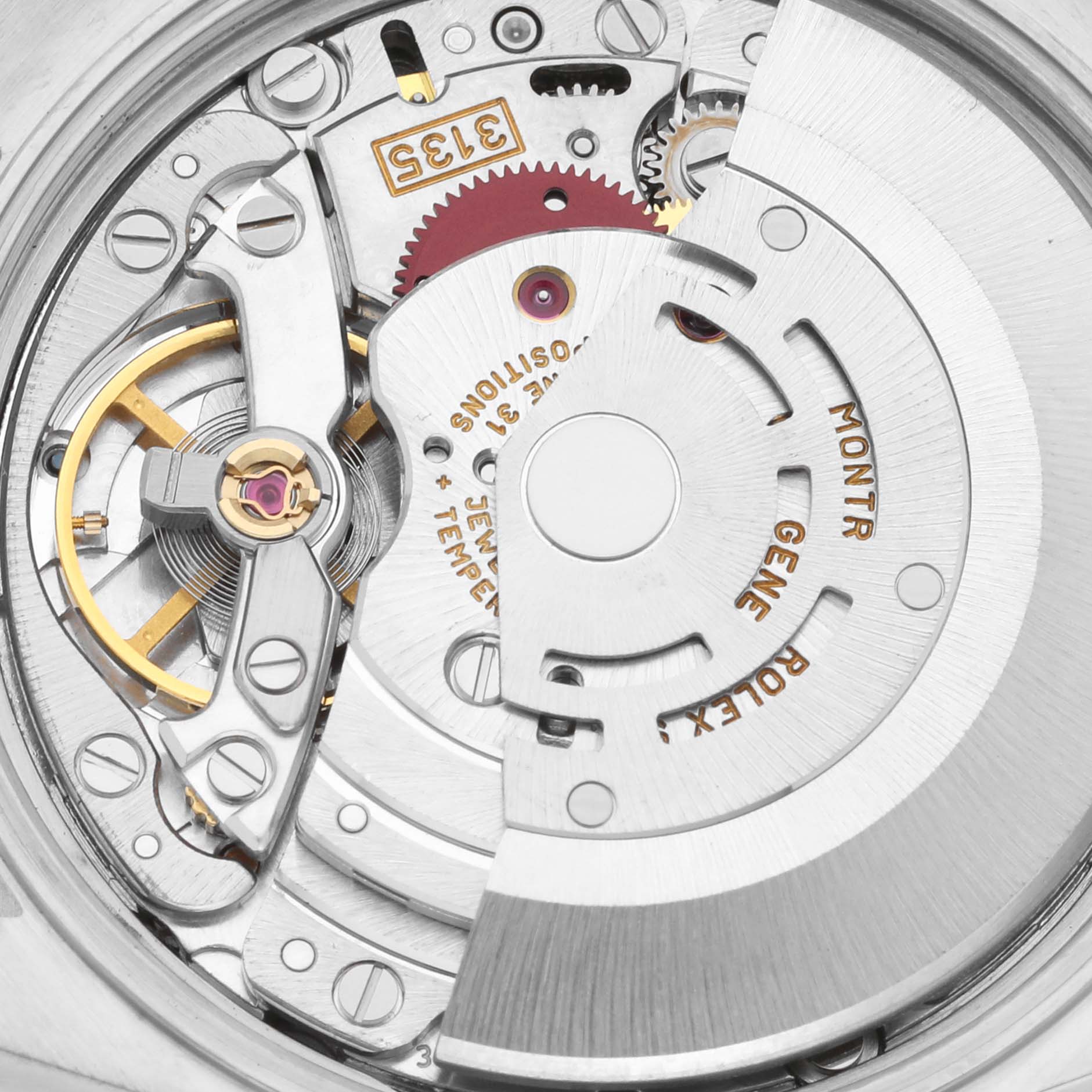 The image shows the inner mechanical movement components of a Rolex Date 15200 Men's Stainless Steel Blue Dial 15200 Men's Stainless Steel Blue Dial model watch from a close-up angle.