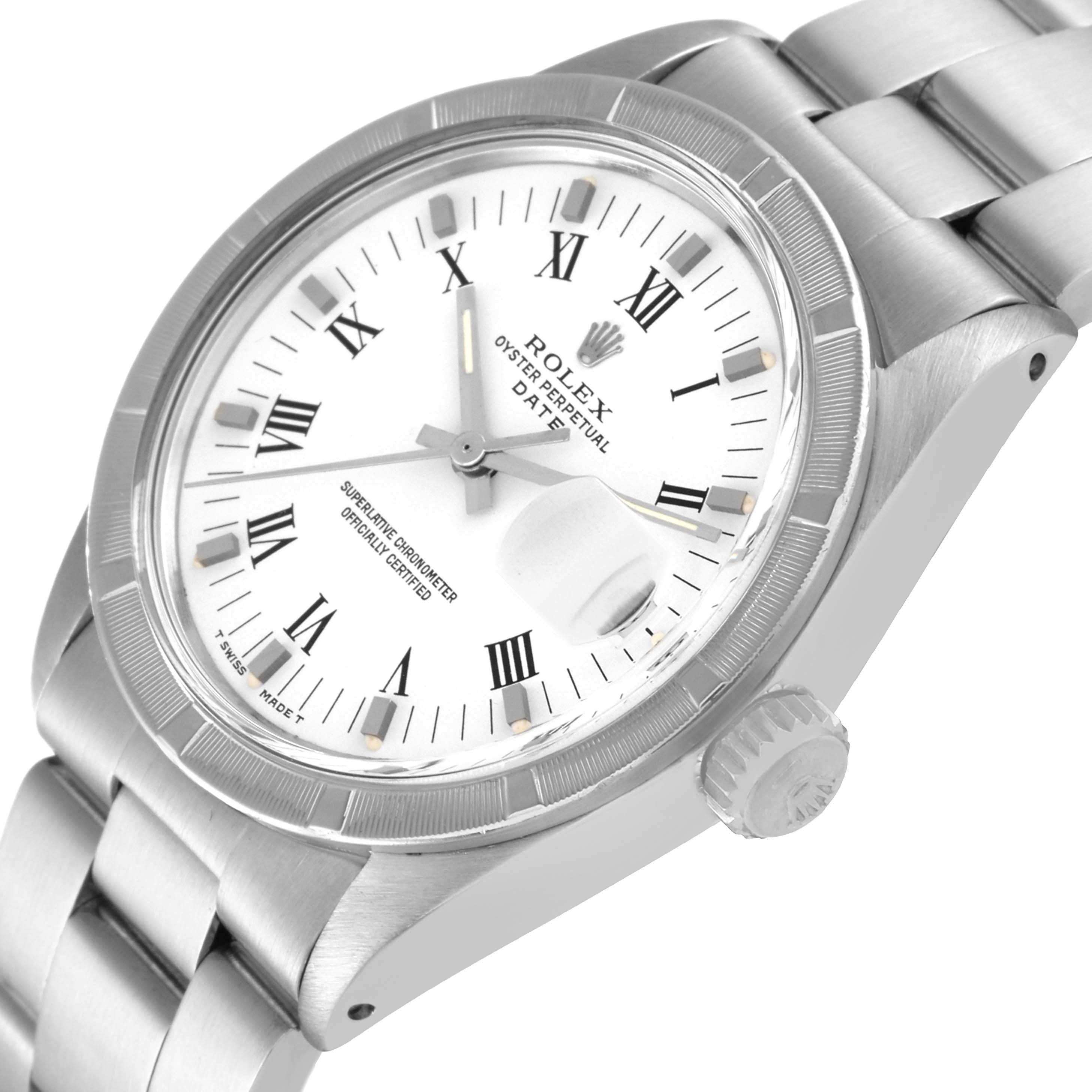 The Rolex Vintage Collection 1501 Men's Stainless Steel White Dial 1501 Men's Stainless Steel White Dial watch is shown at an angled close-up, highlighting the dial, bezel, crown, and part of the bracelet.