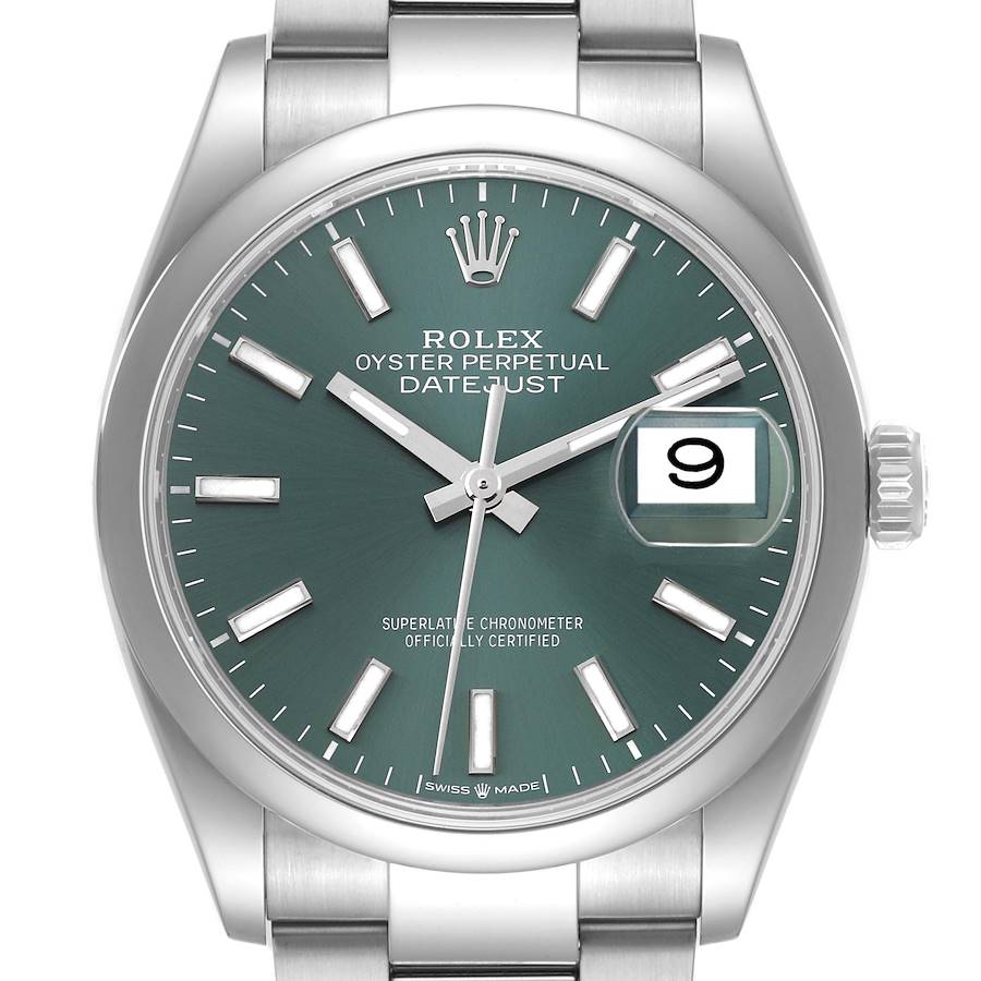 Rolex Datejust 36 Mint Green Dial Domed Bezel Steel Mens Watch 126200 Box Card SwissWatchExpo