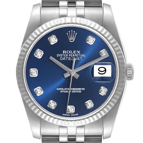 Photo of Rolex Datejust 36 Steel White Gold Blue Diamond Dial Mens Watch 116234