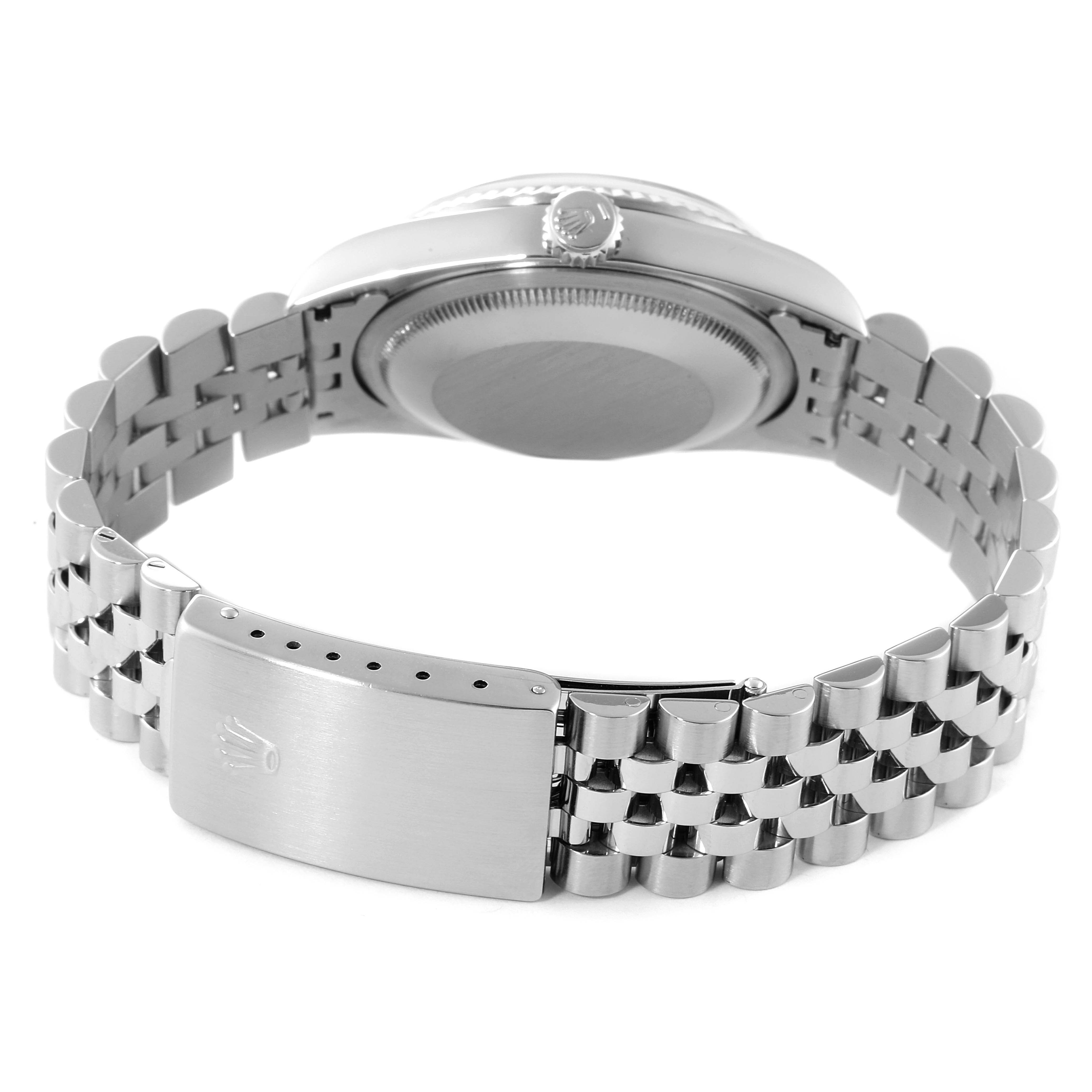 The image shows the back and bracelet of the Rolex Datejust 16234 Men's Stainless Steel Blue Dial 16234 Men's Stainless Steel Blue Dial watch, highlighting the clasp and caseback.