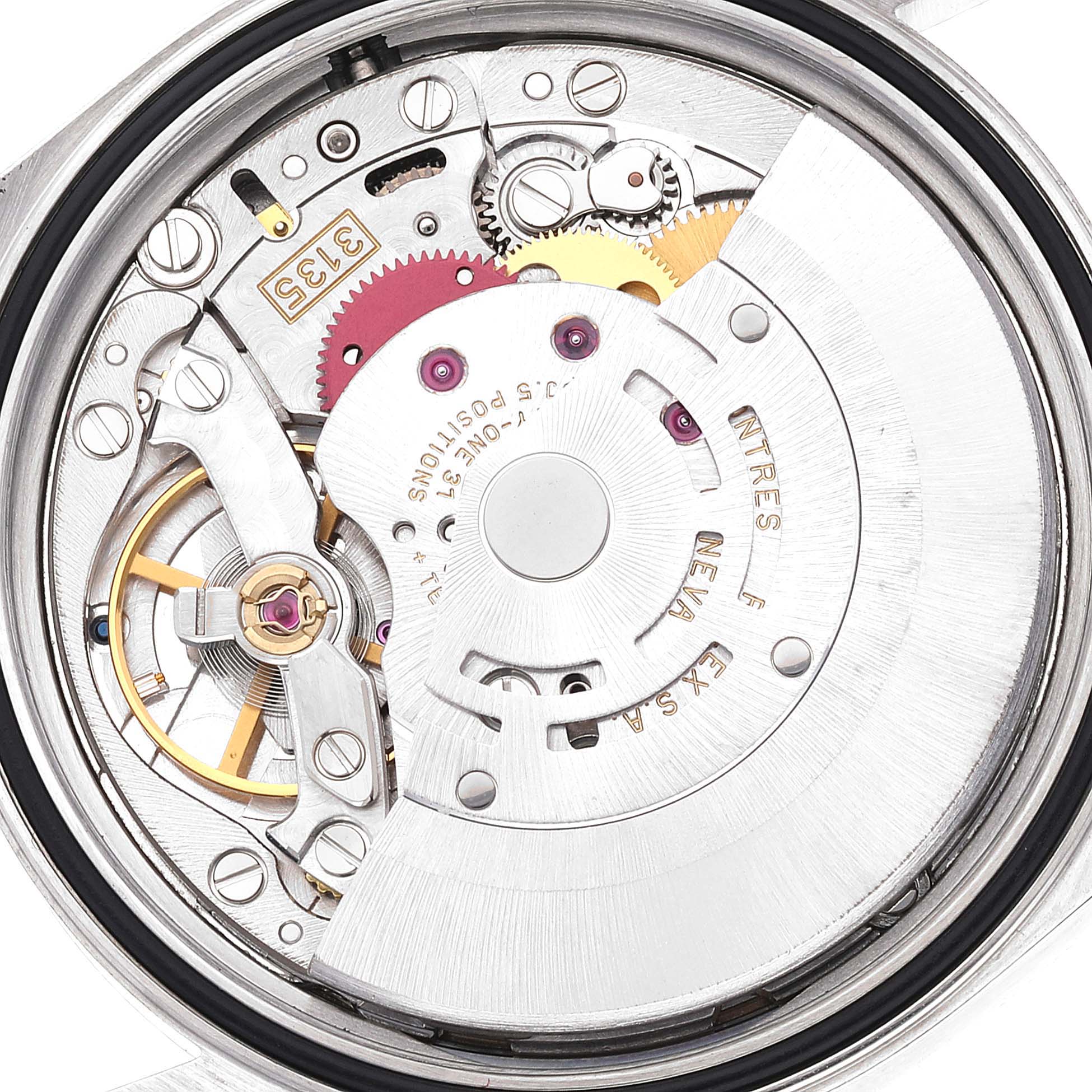 This image shows an angled view of the internal mechanism of a Rolex Datejust 16234 Men's Stainless Steel Silver Dial 16234 Men's Stainless Steel Silver Dial watch.