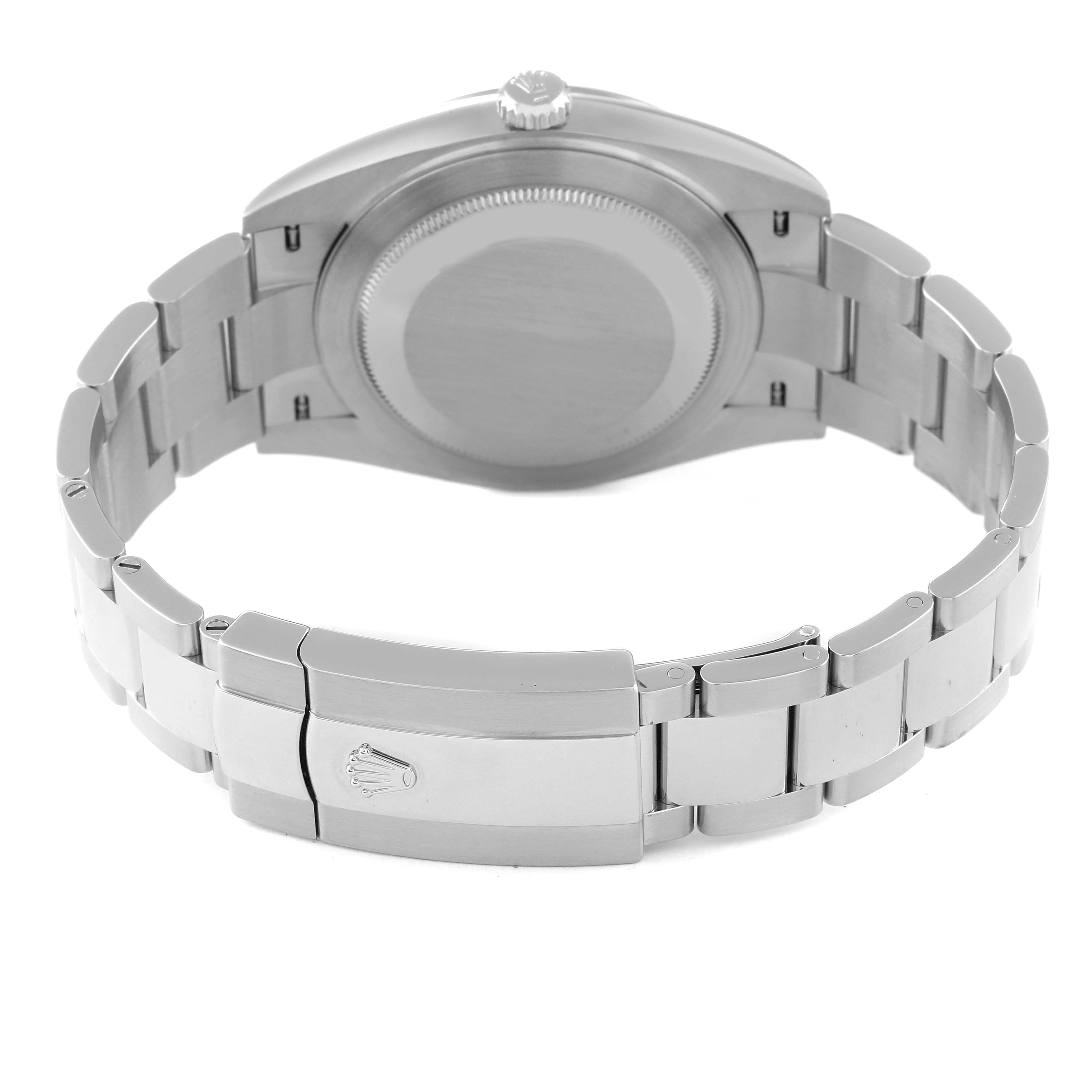 The image shows the back view of a Rolex Datejust 41 126334 Men's Stainless Steel Blue Dial 126334 Men's Stainless Steel Blue Dial watch, highlighting the case back, bracelet, and clasp.