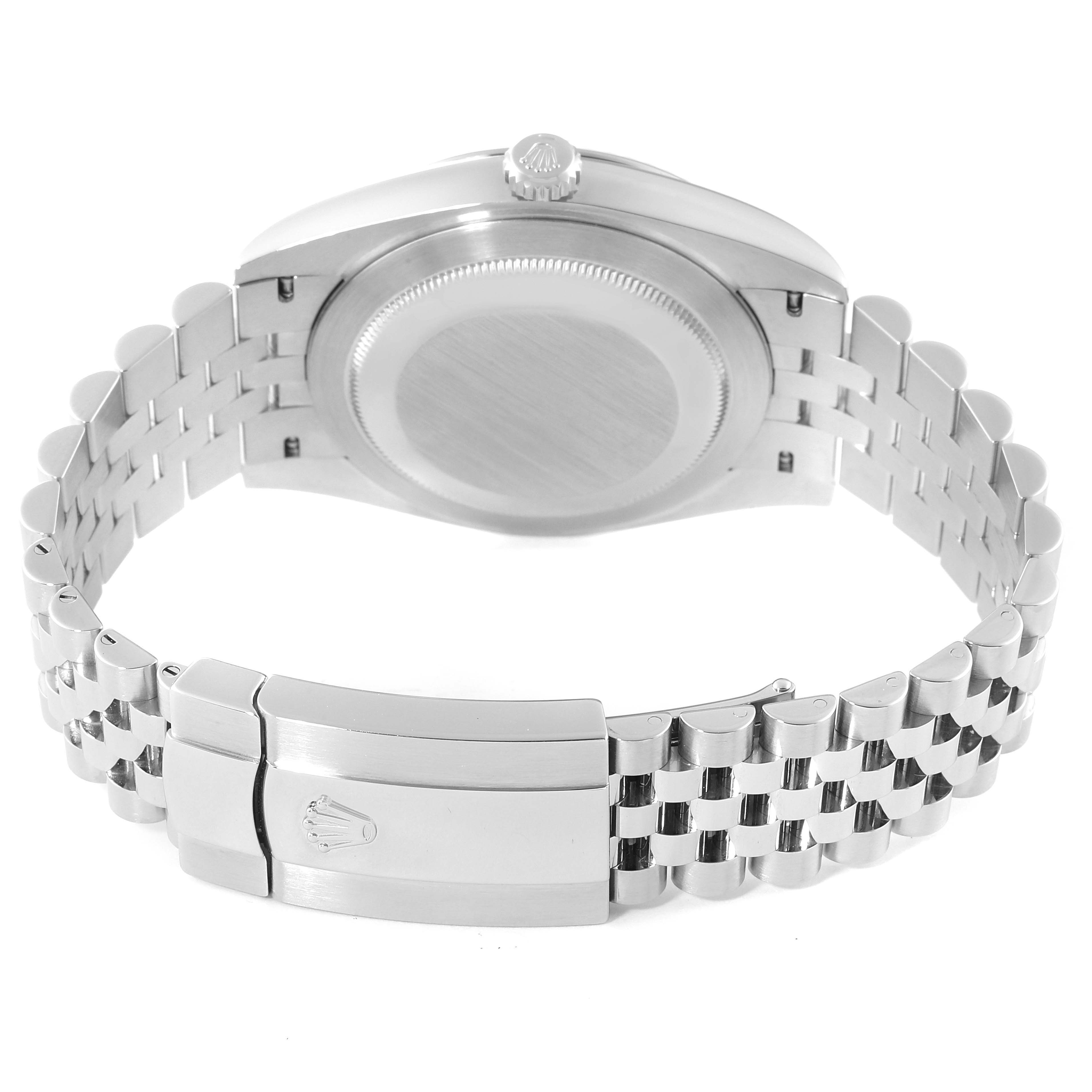 This image shows the back case, crown, and bracelet clasp of the Rolex Datejust 41 126334 Men's Stainless Steel Silver Dial 126334 Men's Stainless Steel Silver Dial watch from a rear angle.