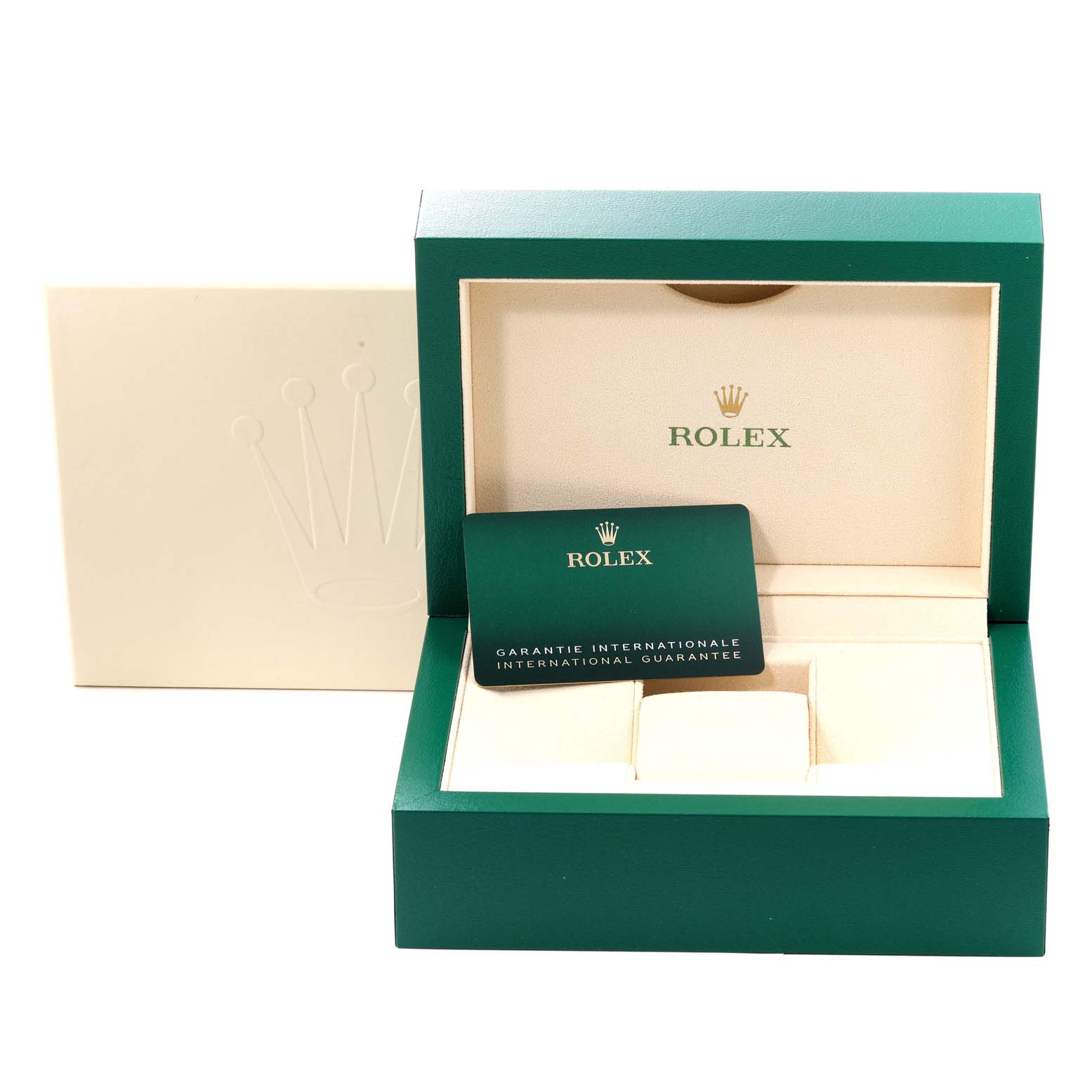 The image displays the open case and guarantee card for a Rolex Datejust 41 126334 Men's Stainless Steel White Dial 126334 Men's Stainless Steel White Dial model.