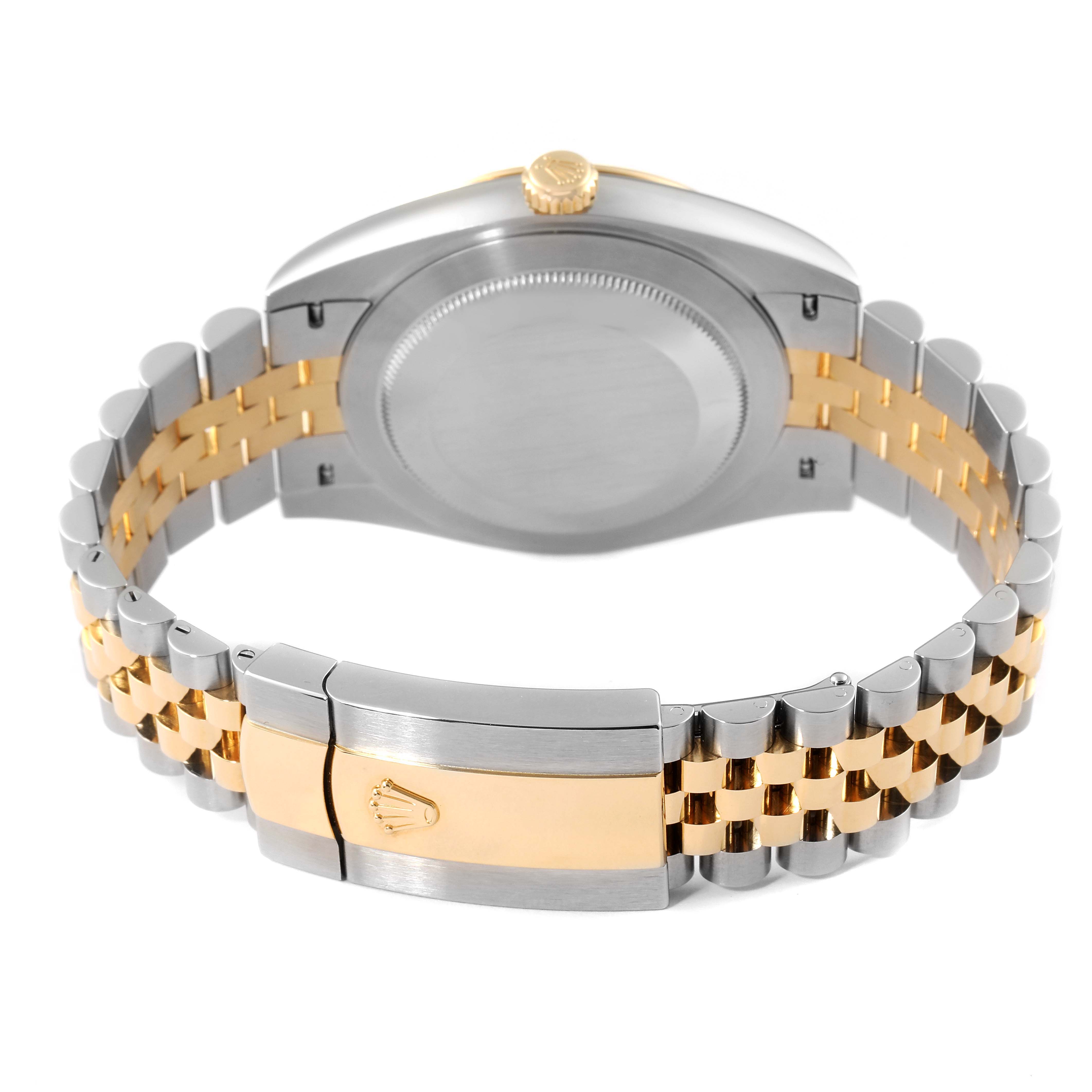 The image shows the back view of the Rolex Datejust 41 126333 Men's Steel and Gold (two tone) White Dial 126333 Men's Steel and Gold (two tone) White Dial model, highlighting the case back and the two-tone Jubilee bracelet.