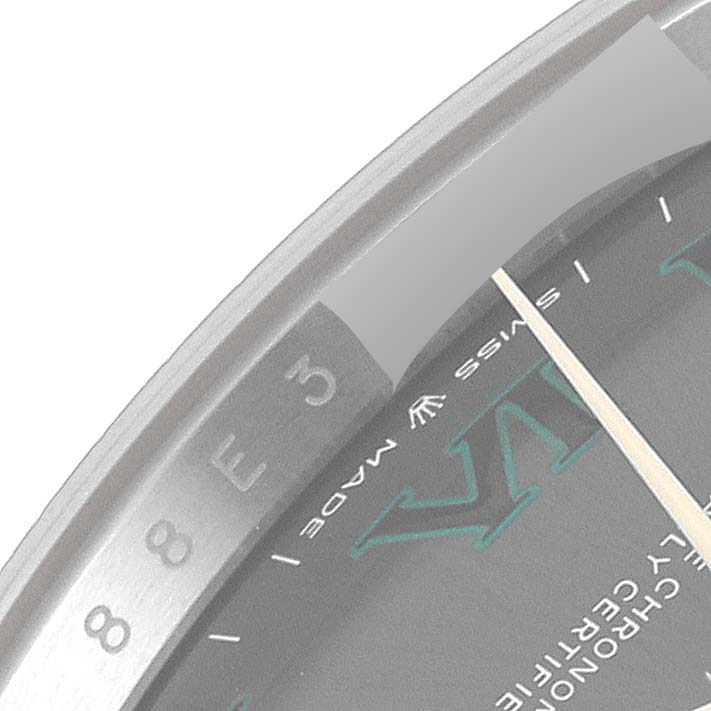 The image shows a close-up of the dial and edge of the bezel of the Rolex Datejust 41 126333 Men's Steel and Gold (two tone) Grey Dial 126333 Men's Steel and Gold (two tone) Grey Dial watch.