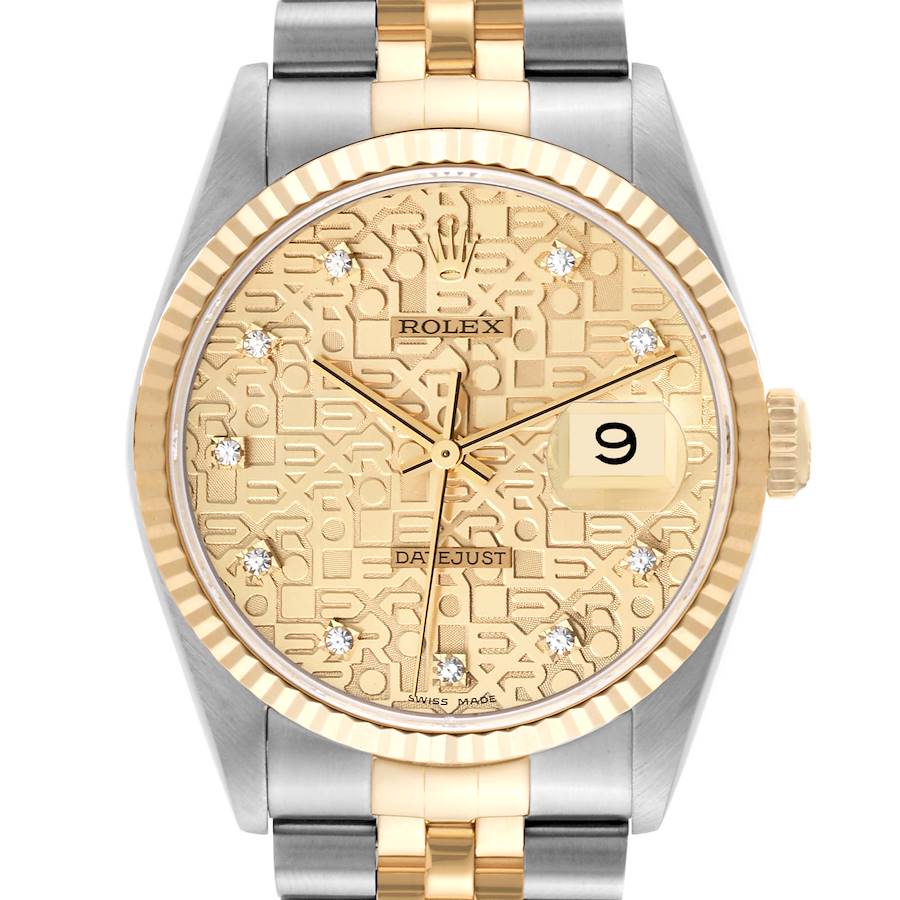 Rolex Datejust Anniversary Diamond Dial Steel Yellow Gold Mens Watch 16233 SwissWatchExpo