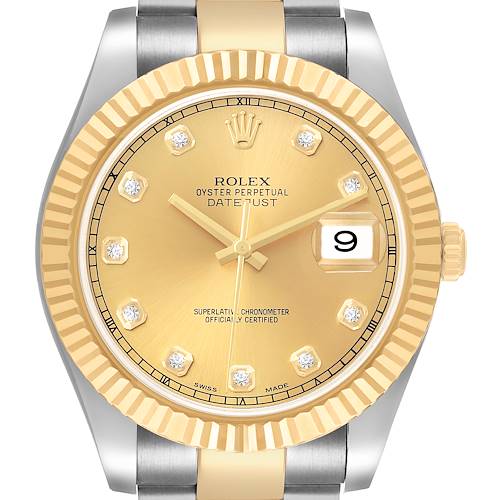 The Rolex Datejust 41 116333 Men's Steel and Gold (two tone) Champagne Dial watch is shown from the front, displaying the dial, bezel, and part of the bracelet.