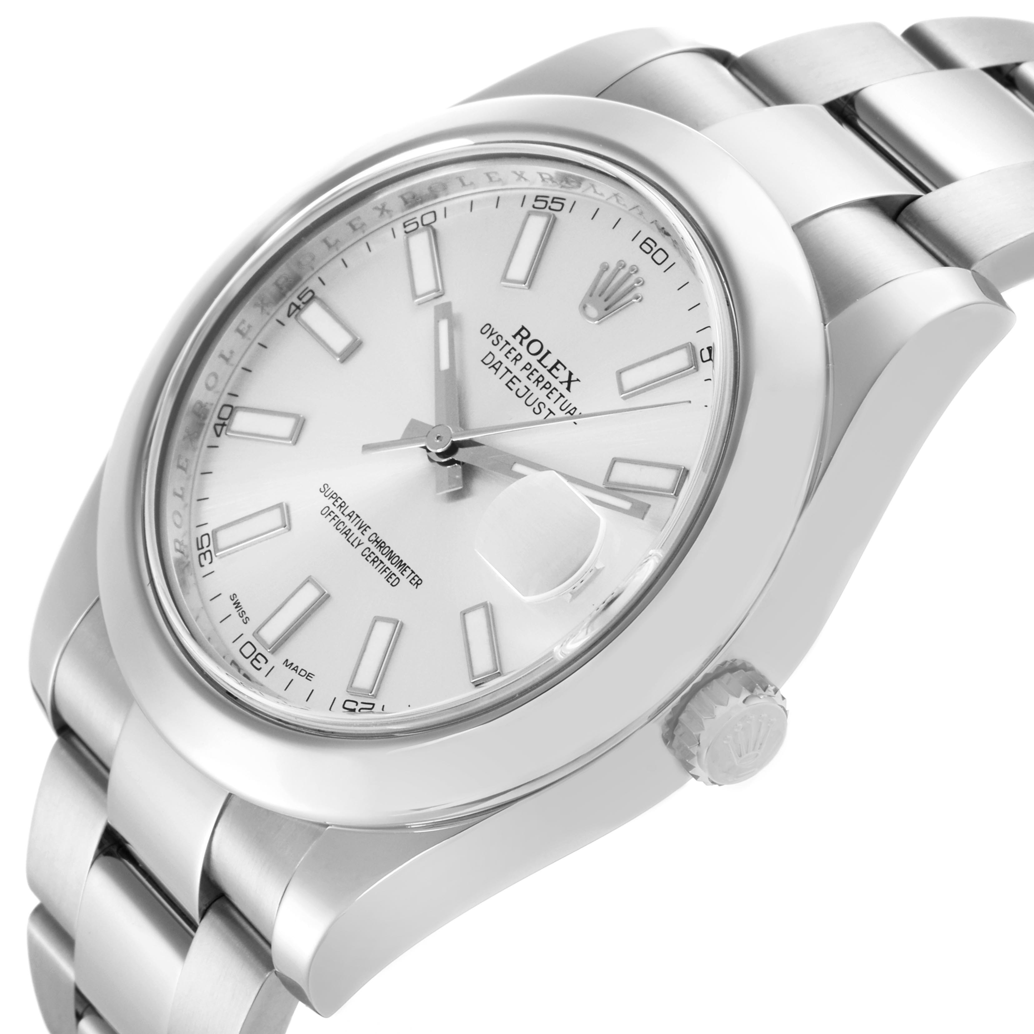 The Rolex Datejust 41 116300 Men's Stainless Steel Silver Dial 116300 Men's Stainless Steel Silver Dial is shown from a three-quarter angle, highlighting the dial, bezel, crown, and part of the bracelet.