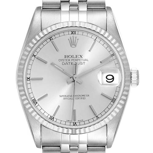 Photo of Rolex Datejust Silver Dial Steel White Gold Mens Watch 16234