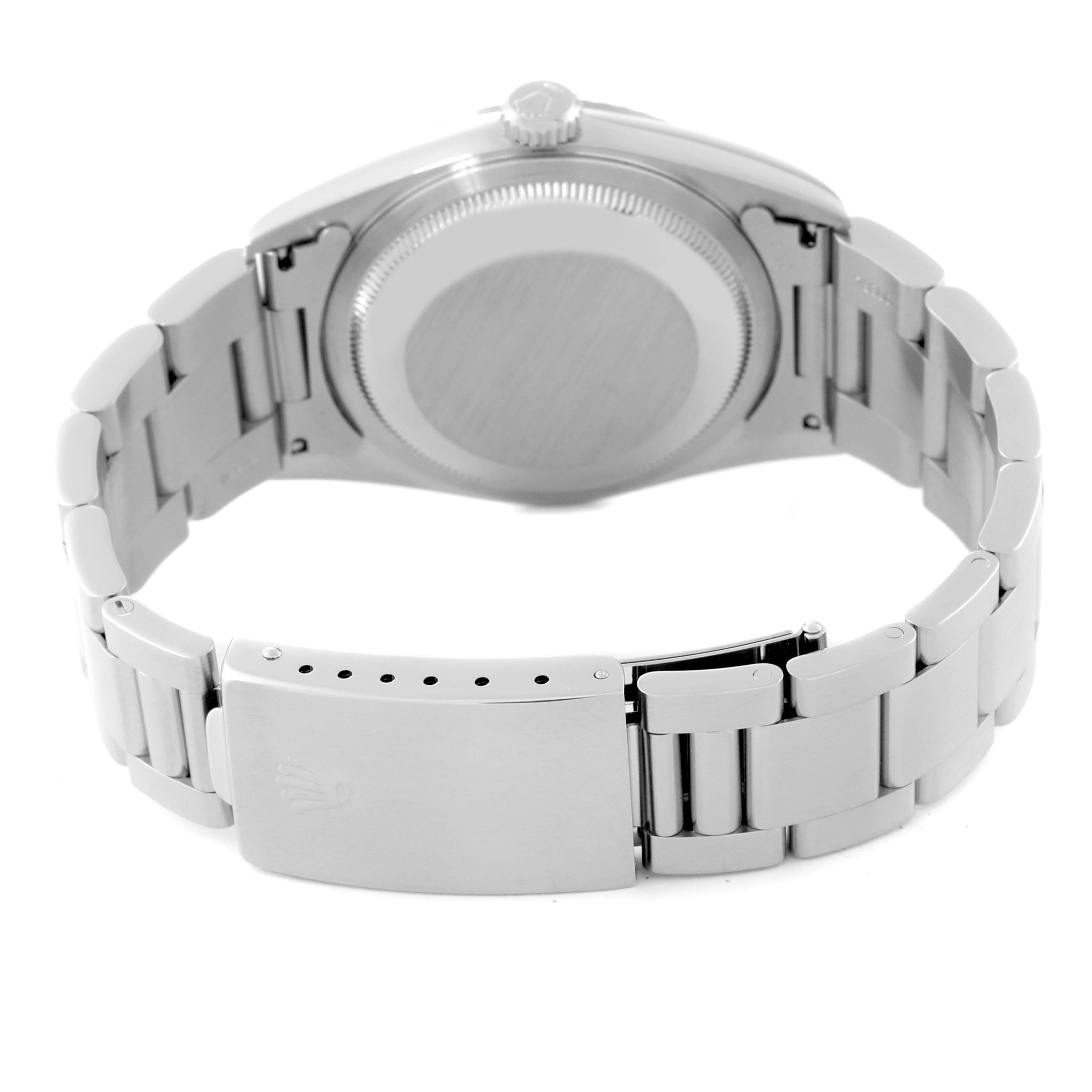 The image shows the back case and bracelet of a Rolex Datejust 16234 Men's Stainless Steel Silver Dial 16234 Men's Stainless Steel Silver Dial watch, viewed from the rear with an open clasp.