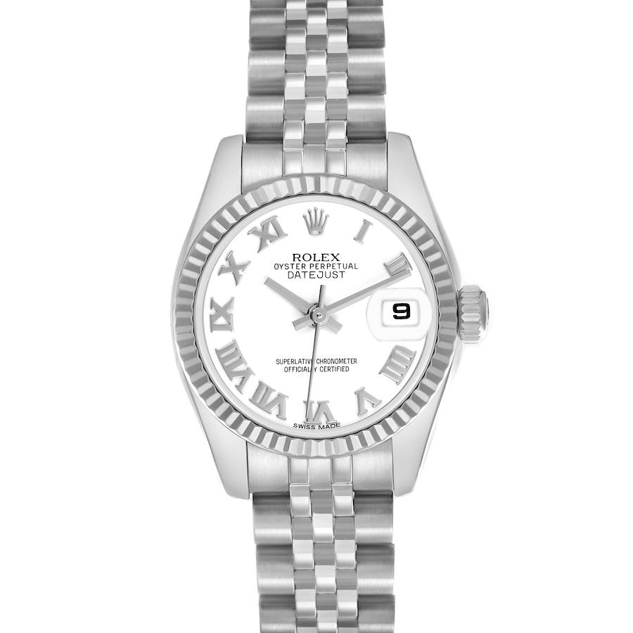 The Rolex Datejust watch is shown from a top-down angle, displaying its face, bezel, and part of the bracelet.