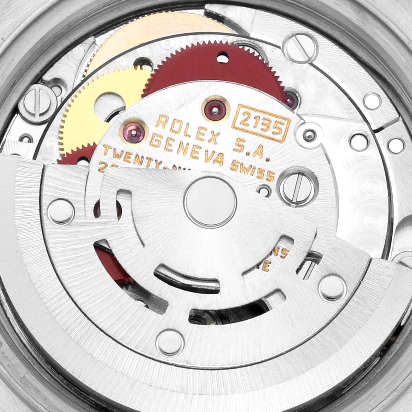 This close-up image shows the intricate mechanism inside a Rolex Datejust 69173 Women's Steel and Gold (two tone) Champagne Dial 69173 Women's Steel and Gold (two tone) Champagne Dial watch, highlighting gears and internal components.