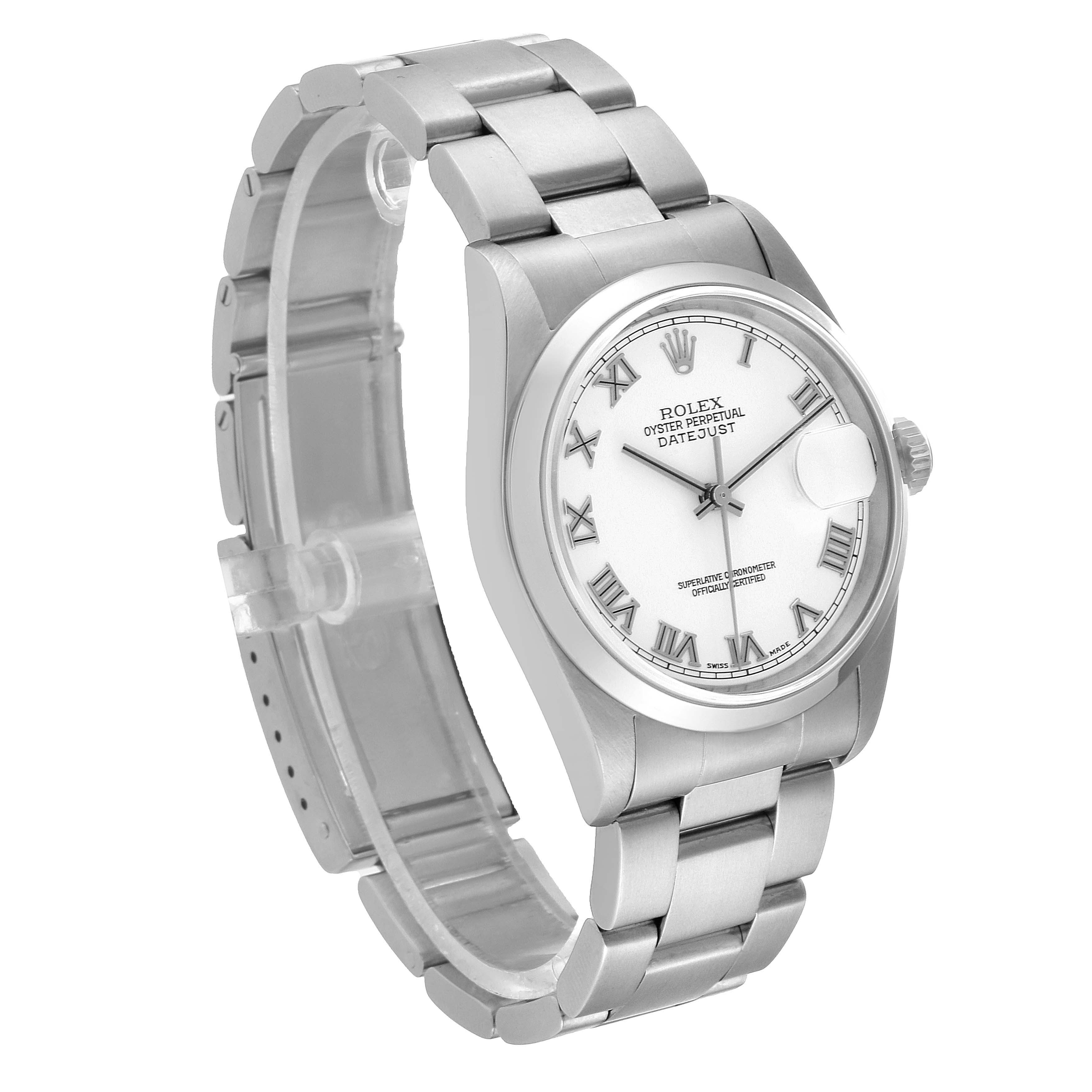 This image shows a Rolex Datejust 16200 Men's Stainless Steel White Dial 16200 Men's Stainless Steel White Dial watch at a three-quarter angle, highlighting the bracelet, case, and dial.