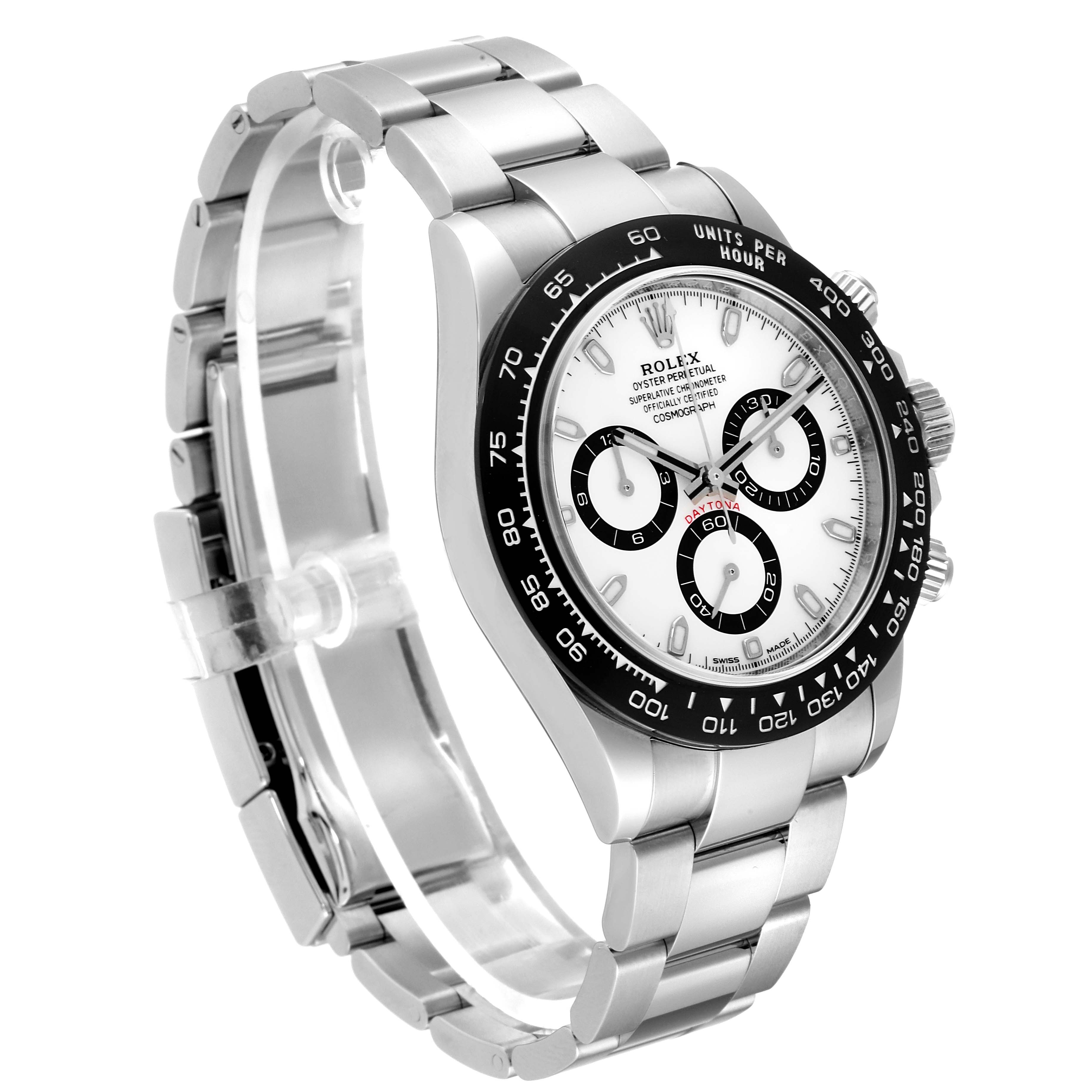 This image shows a Rolex Daytona 116500 Men's Stainless Steel Black Dial 116500 Men's Stainless Steel Black Dial watch at a 3/4 angle, highlighting the face, bezel, and bracelet.