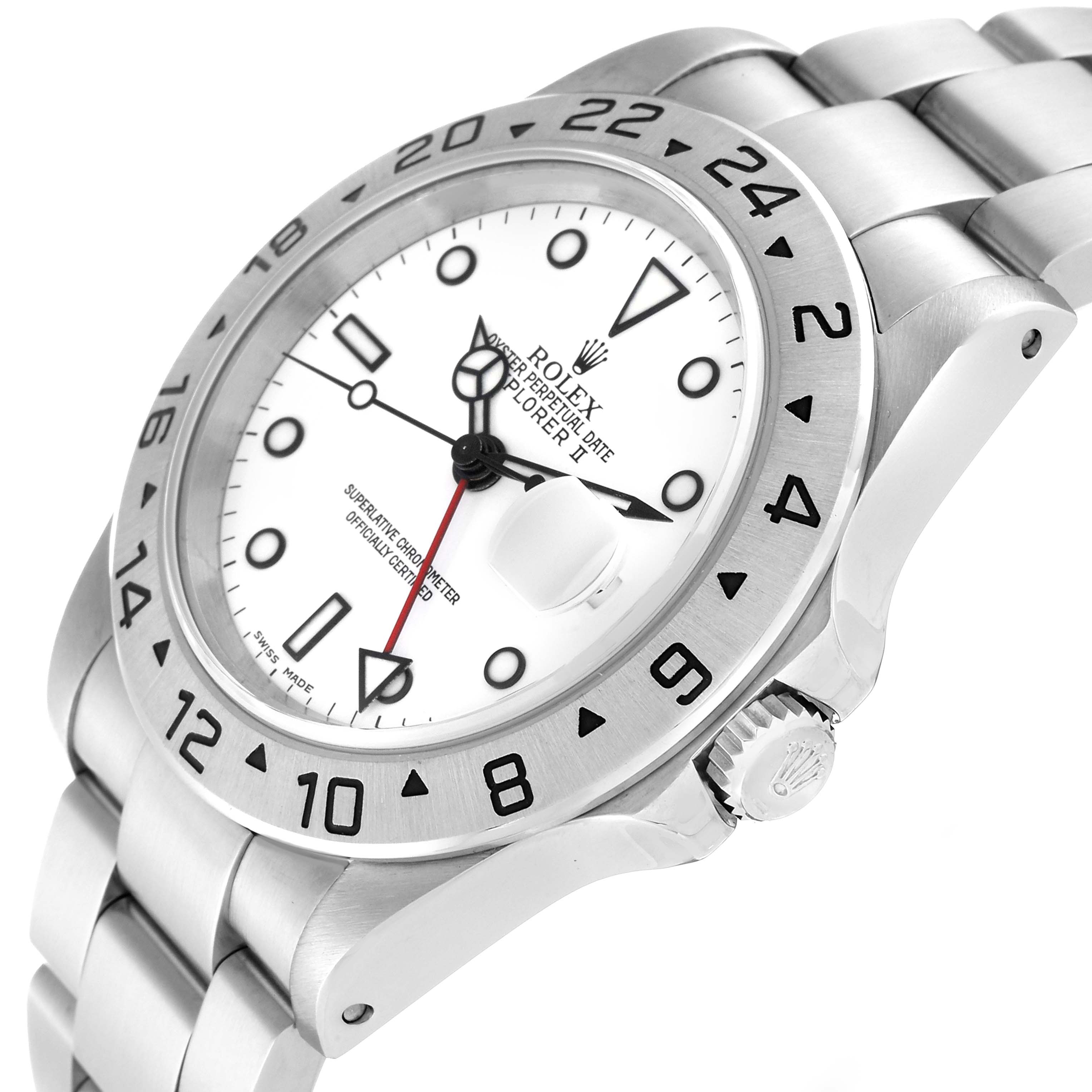 The image shows a close-up angled view of a Rolex Explorer 16570 Men's Stainless Steel White Dial 16570 Men's Stainless Steel White Dial watch, displaying its dial, bezel, and part of the bracelet.