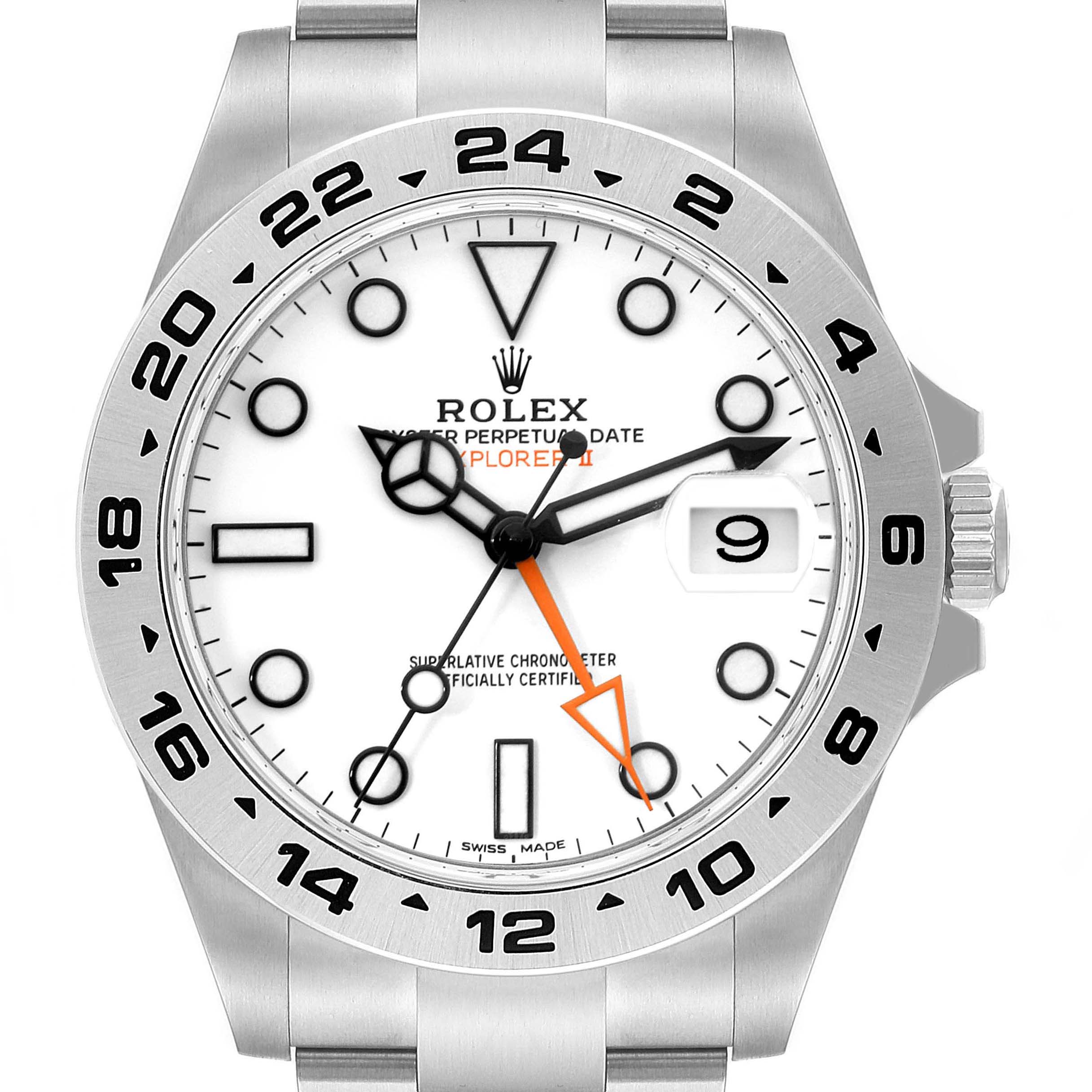 The image shows a front view of the Rolex Explorer 216570 Men's Stainless Steel White Dial 216570 Men's Stainless Steel White Dial watch, highlighting the dial, bezel, hands, and date window.