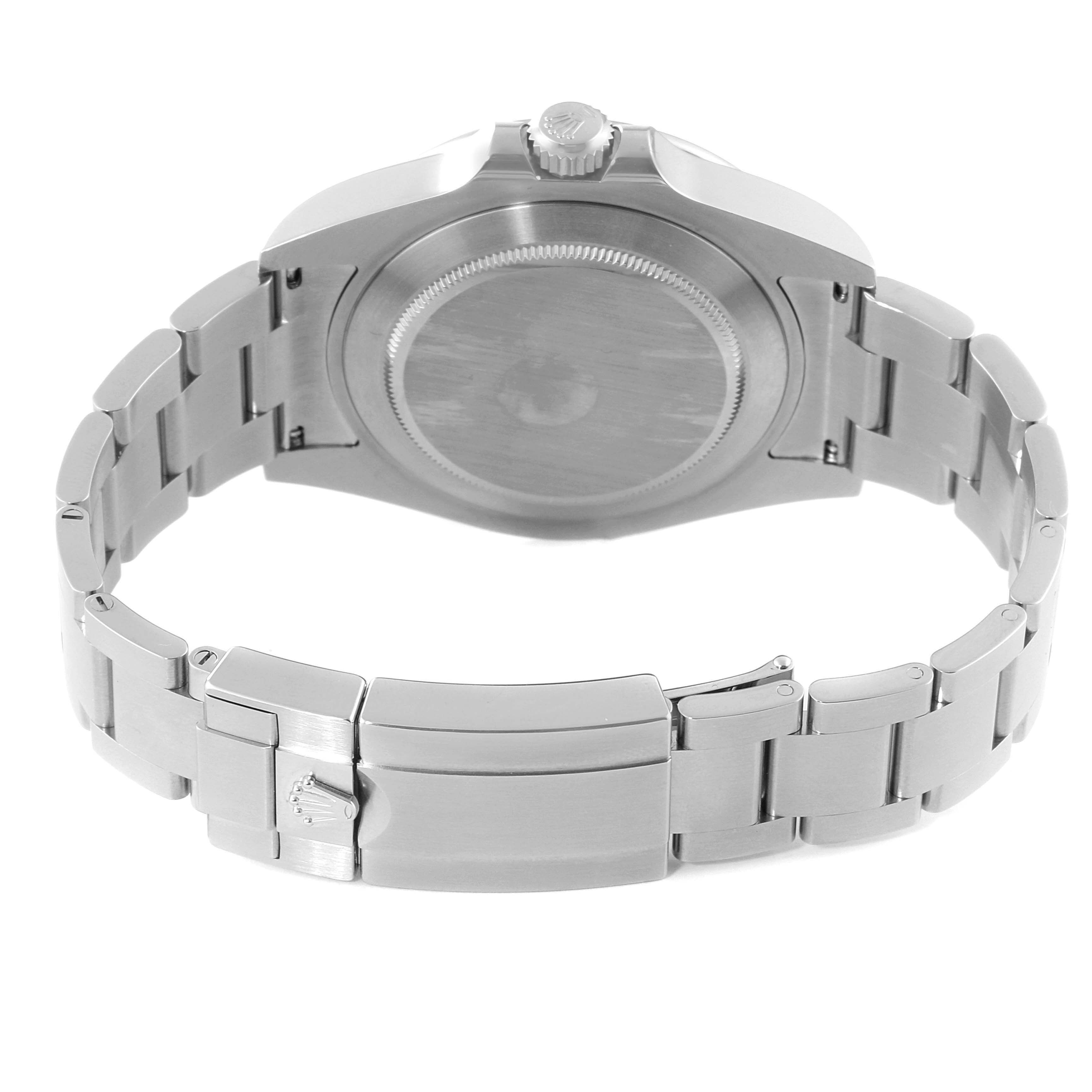This image shows the case back and bracelet of a Rolex Explorer 216570 Men's Stainless Steel White Dial 216570 Men's Stainless Steel White Dial watch from a rear angle.