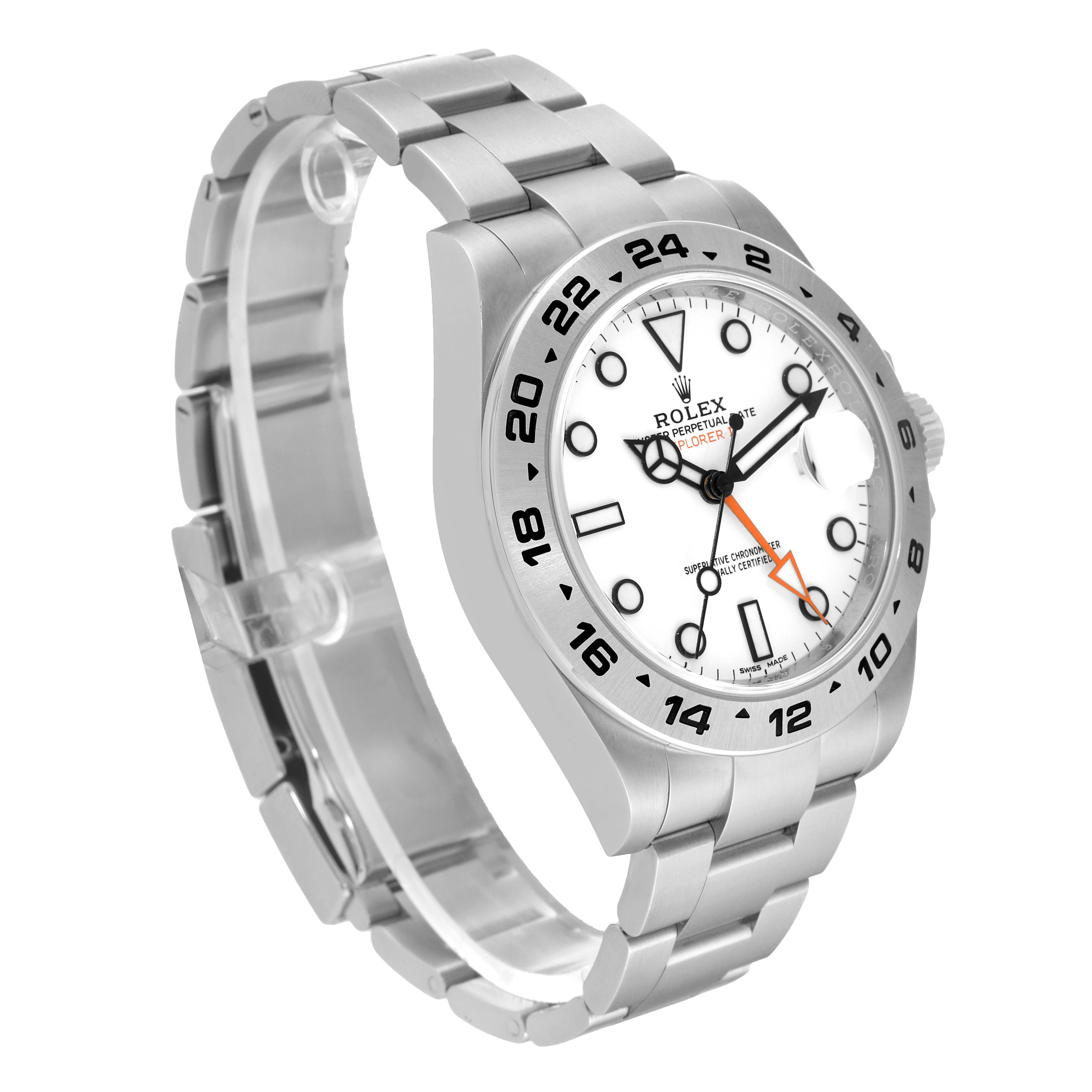 The image shows a side-angle view of the Rolex Explorer 216570 Men's Stainless Steel White Dial 216570 Men's Stainless Steel White Dial watch, highlighting the dial, bezel, and bracelet.