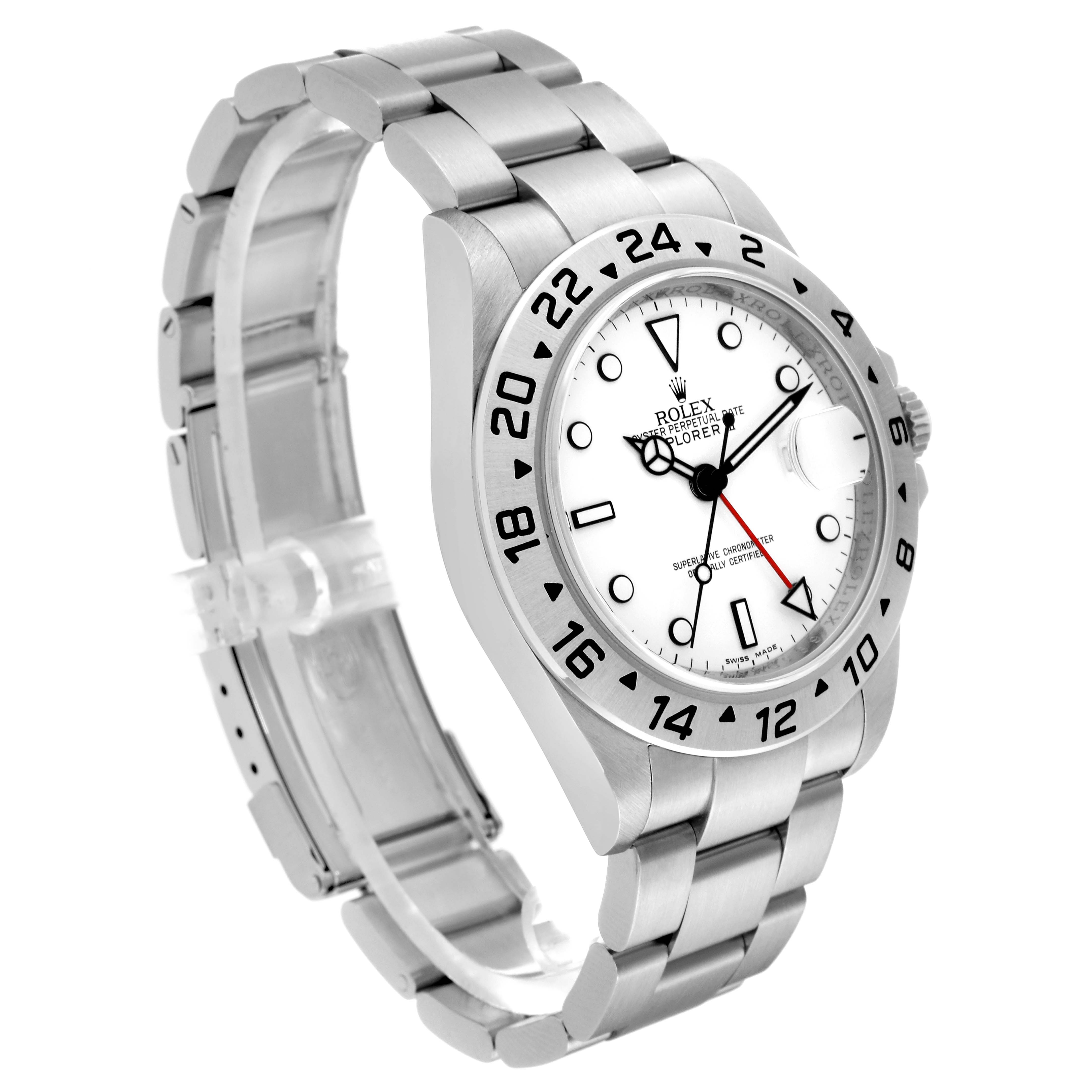 The image shows a stainless steel Rolex Explorer 16570 Men's Stainless Steel White Dial 16570 Men's Stainless Steel White Dial watch at a 3/4 angle, displaying the face, bezel, and bracelet.