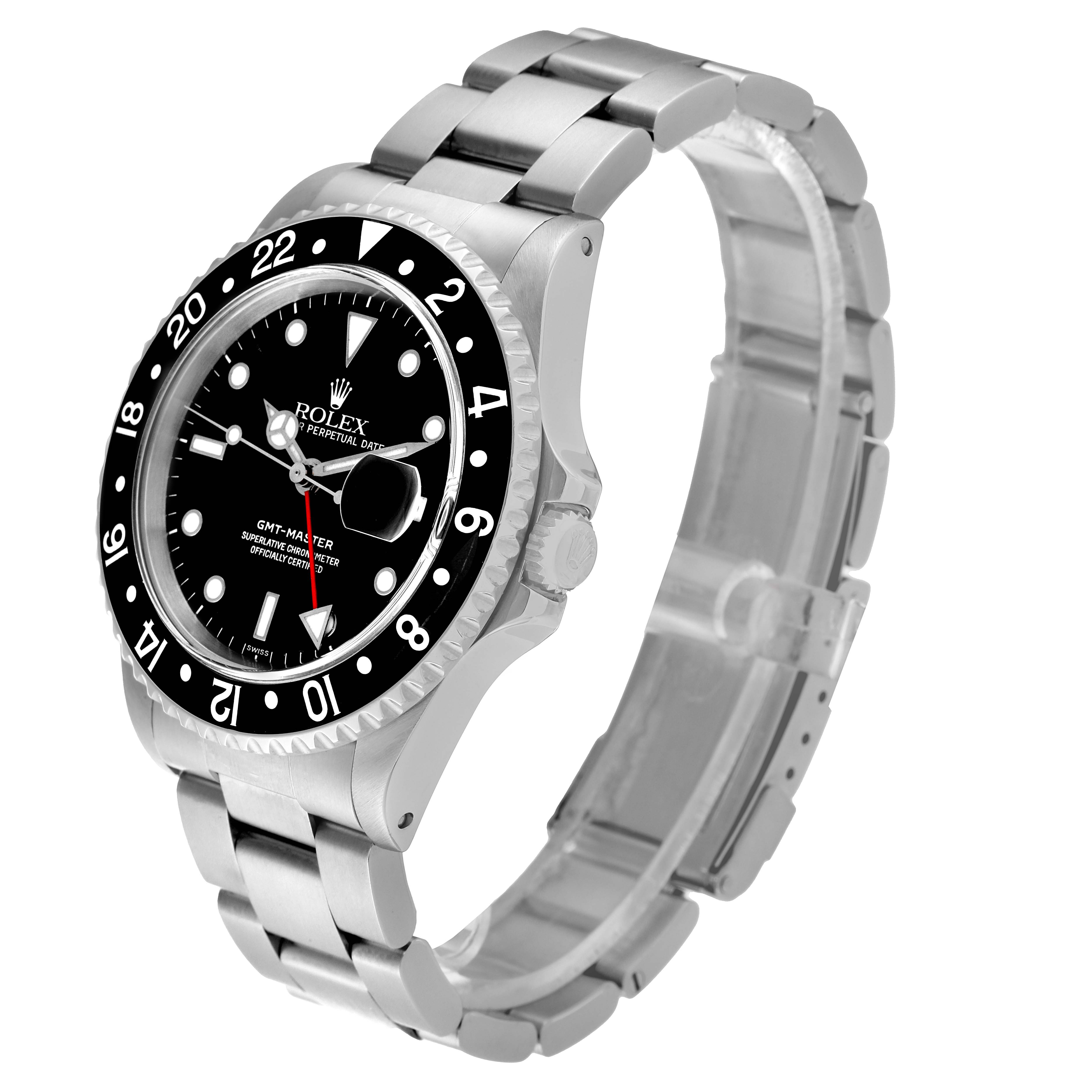 The Rolex GMT-Master 16700 Men's Stainless Steel Black Dial 16700 Men's Stainless Steel Black Dial watch model is shown at a three-quarter angle, displaying the face, bezel, crown, and part of the bracelet.
