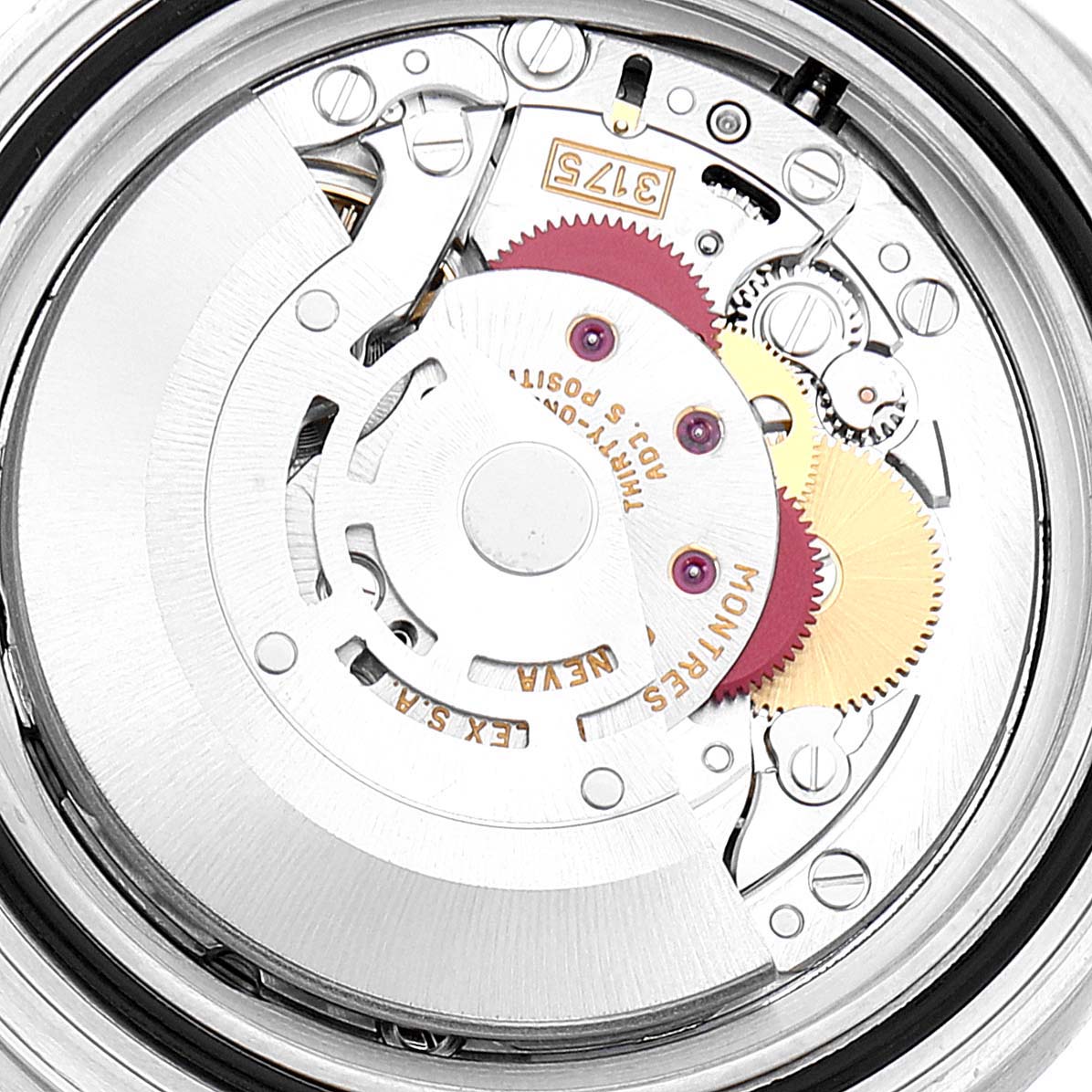 This image shows the internal mechanical movement of a Rolex GMT-Master 16700 Men's Stainless Steel Black Dial 16700 Men's Stainless Steel Black Dial watch from a top-down angle.