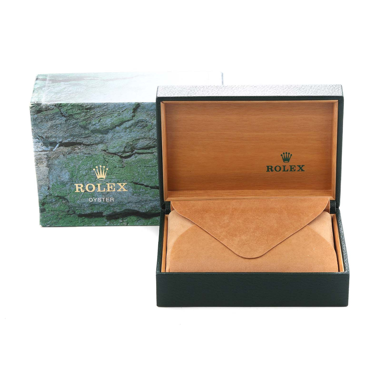 The image shows a Rolex GMT-Master 16710 Men's Stainless Steel Black Dial 16710 Men's Stainless Steel Black Dial box open, revealing the inner packaging and outer box.