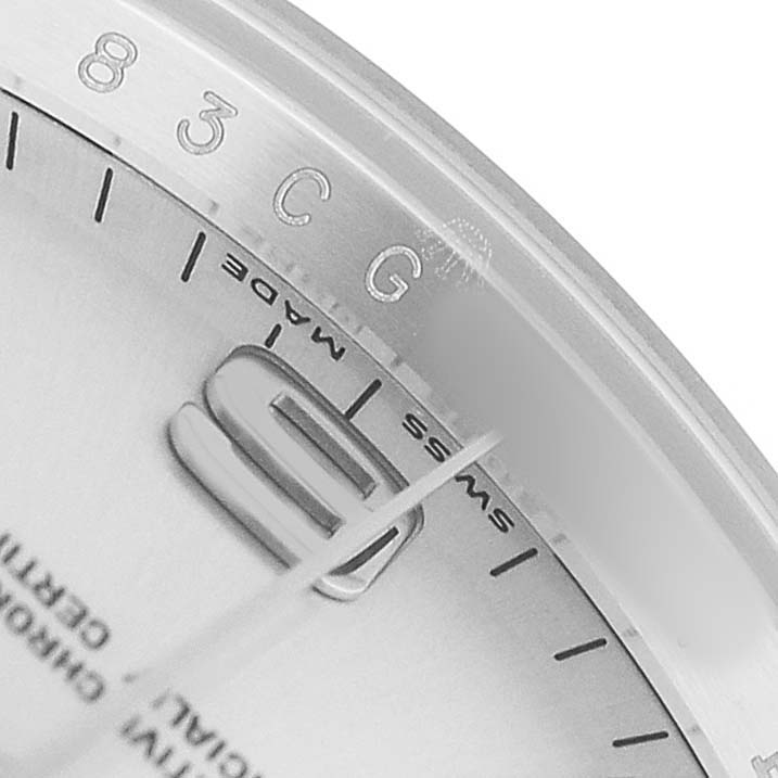 The image shows a close-up of the Rolex Air-King 114200 Men's Stainless Steel Silver Dial watch dial, focusing on the edge markings and part of the bezel.