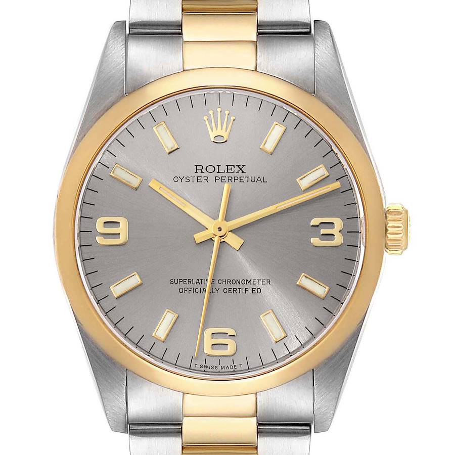 Rolex Oyster Perpetual Steel Yellow Gold Slate Dial Mens Watch 14203 SwissWatchExpo