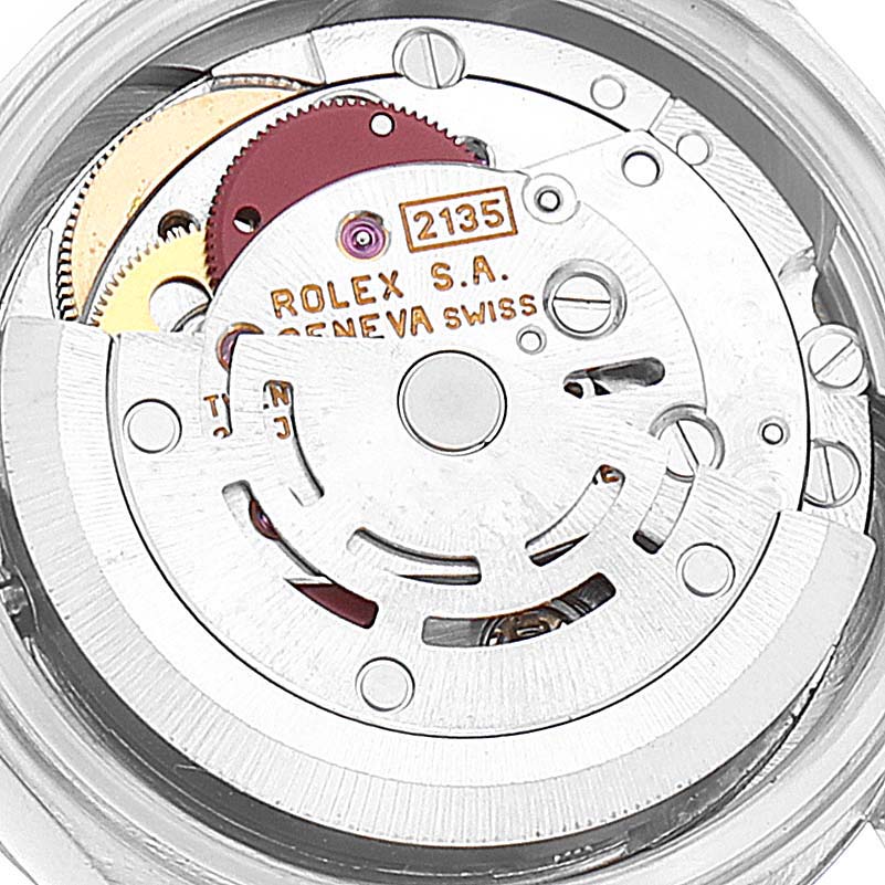 This image shows the inner mechanism of a Rolex President 69179 Women's White Gold Silver Dial 69179 Women's White Gold Silver Dial model watch at a close-up angle.