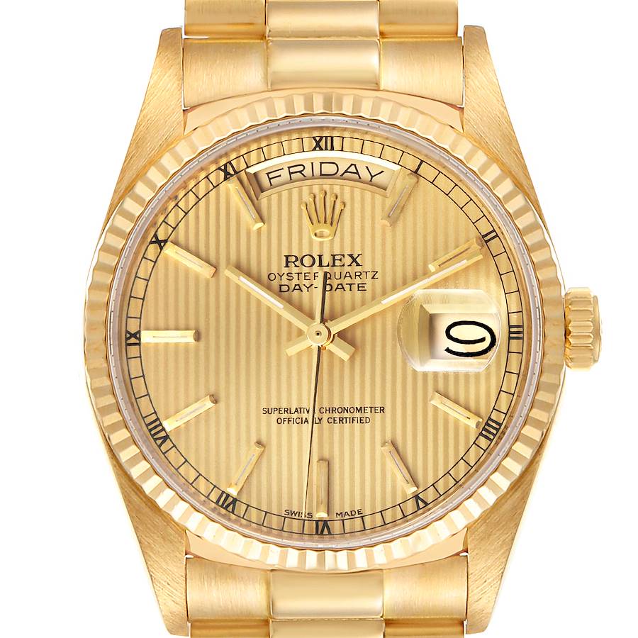 Rolex President Day-Date 36mm Yellow Gold Tapestry Dial Mens Watch 18038 - ADD 4 LINKS SwissWatchExpo