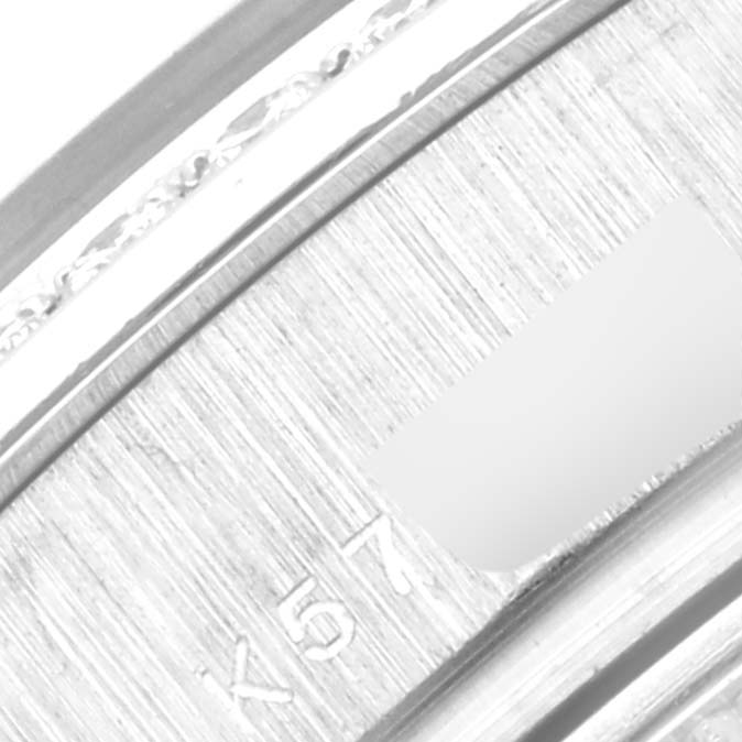 Close-up angle of the bracelet clasp and some of the inscriptions on the Rolex President 179136 Women's Platinum Silver Dial 179136 Women's Platinum Silver Dial model.