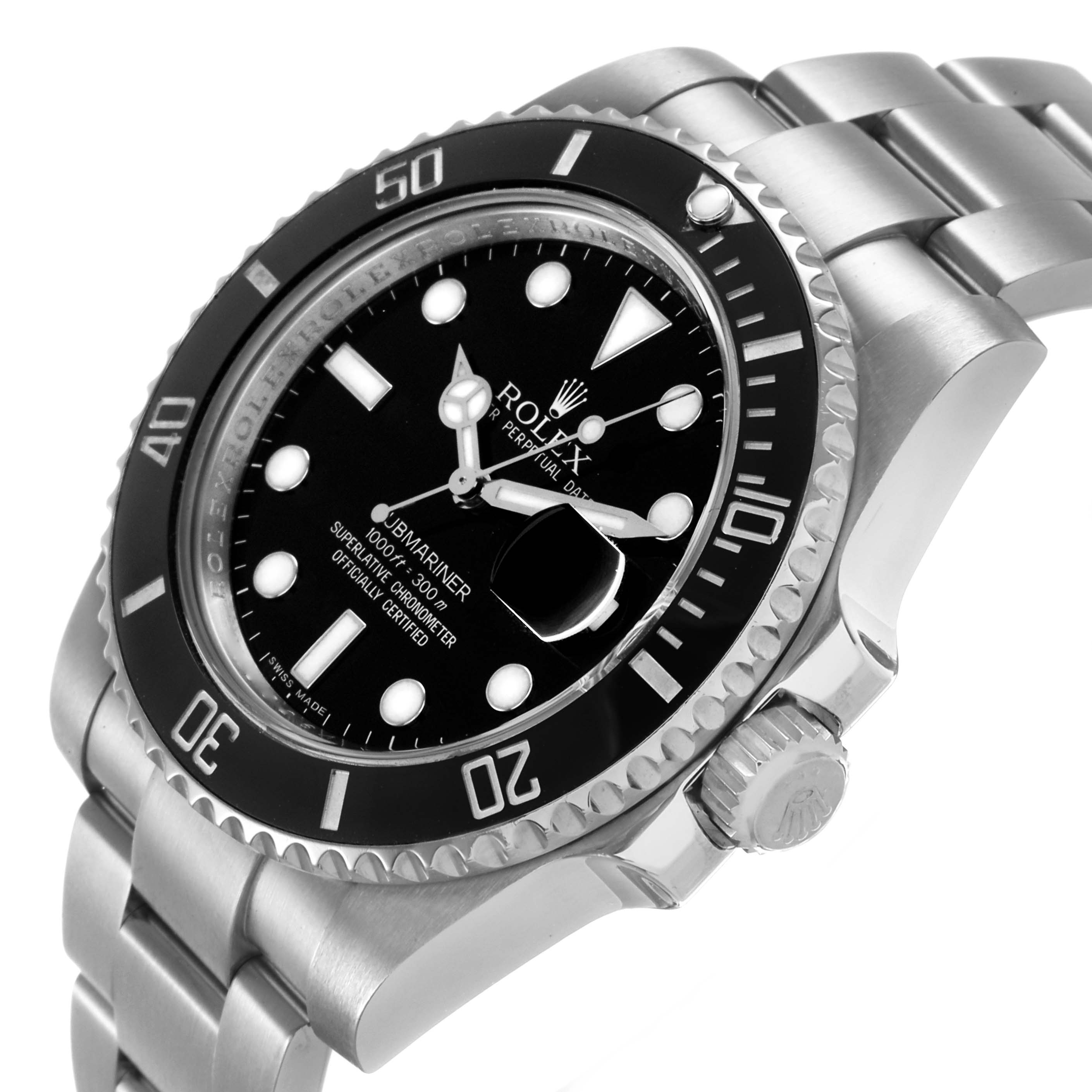 The Rolex Submariner 116610 Men's Stainless Steel Black Dial watch is shown at a slight angle displaying the face, bezel, crown, and part of the bracelet.